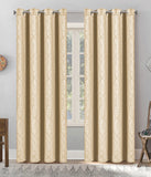 Grommet Blackout Weave Embossed Velvet Curtain Beige