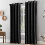 Grommet Blackout Weave Embossed Velvet Curtain Black