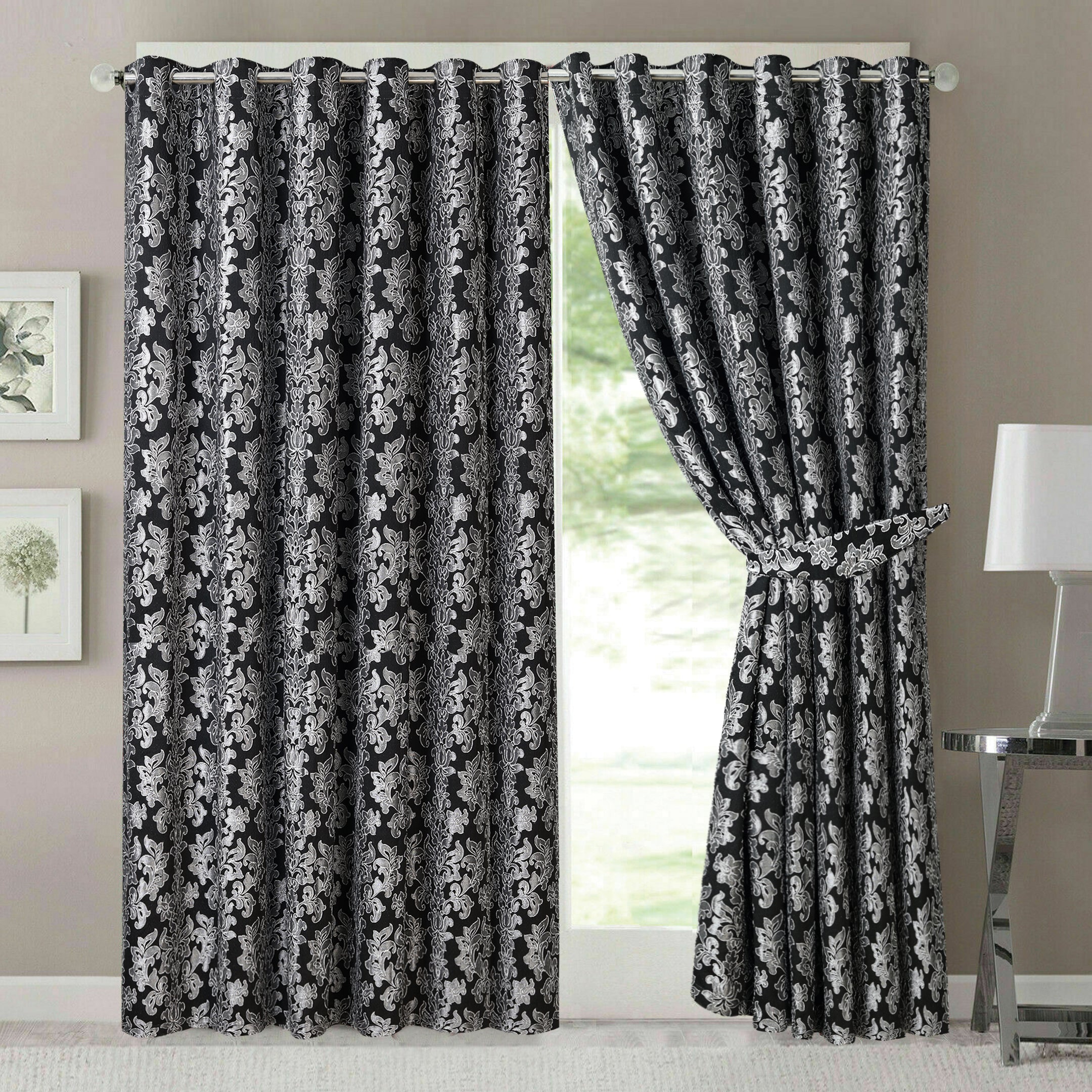 Diana Black Luxury Jacquard Curtains
