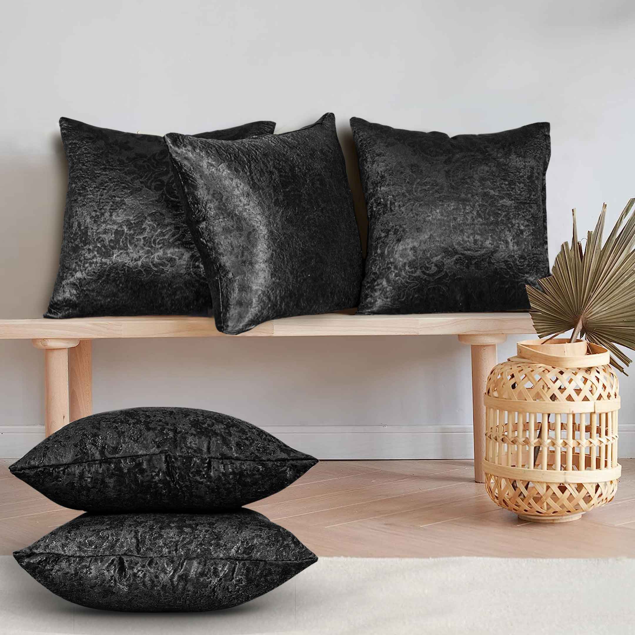 Weave Embossed Velvet Cushion Cover Black