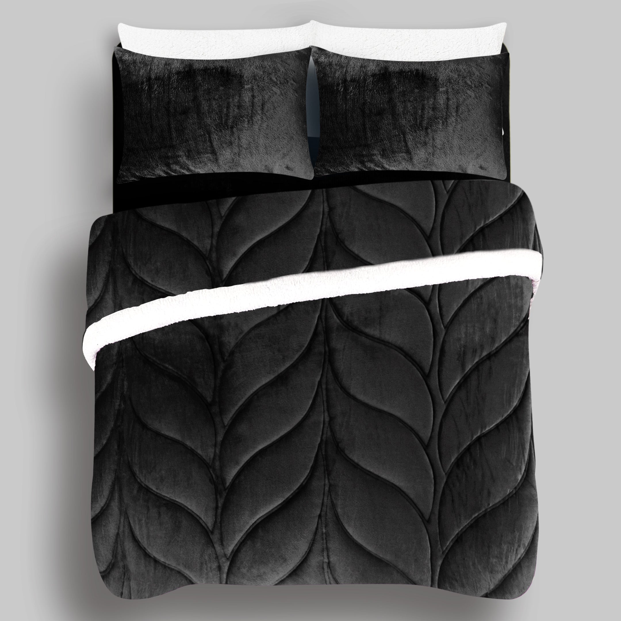 Heavy Weighted Plain Fleece & Sherpa 7pcs Bedding Set-Jet Black