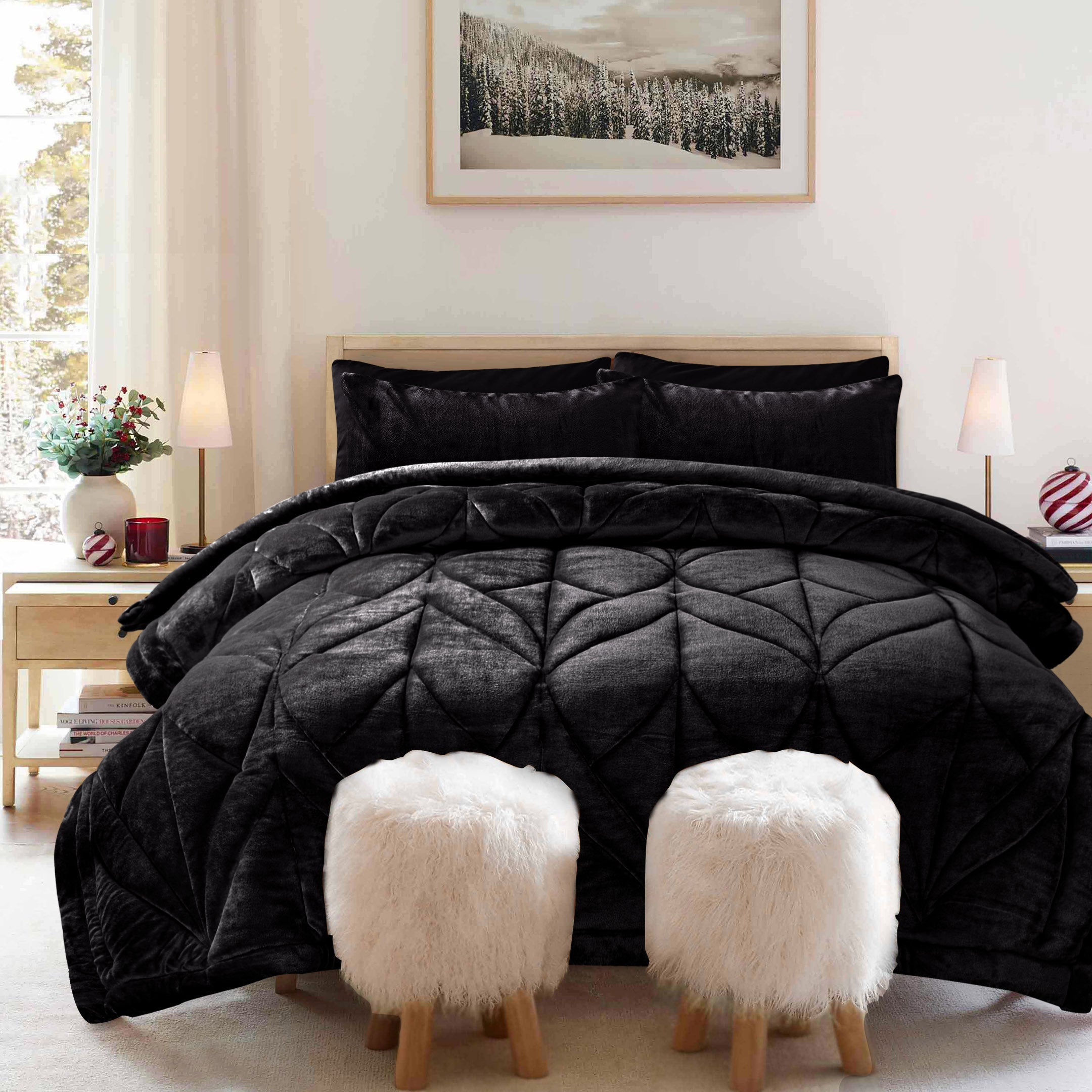 Diamond Puff Quilted 6pc Set-Black