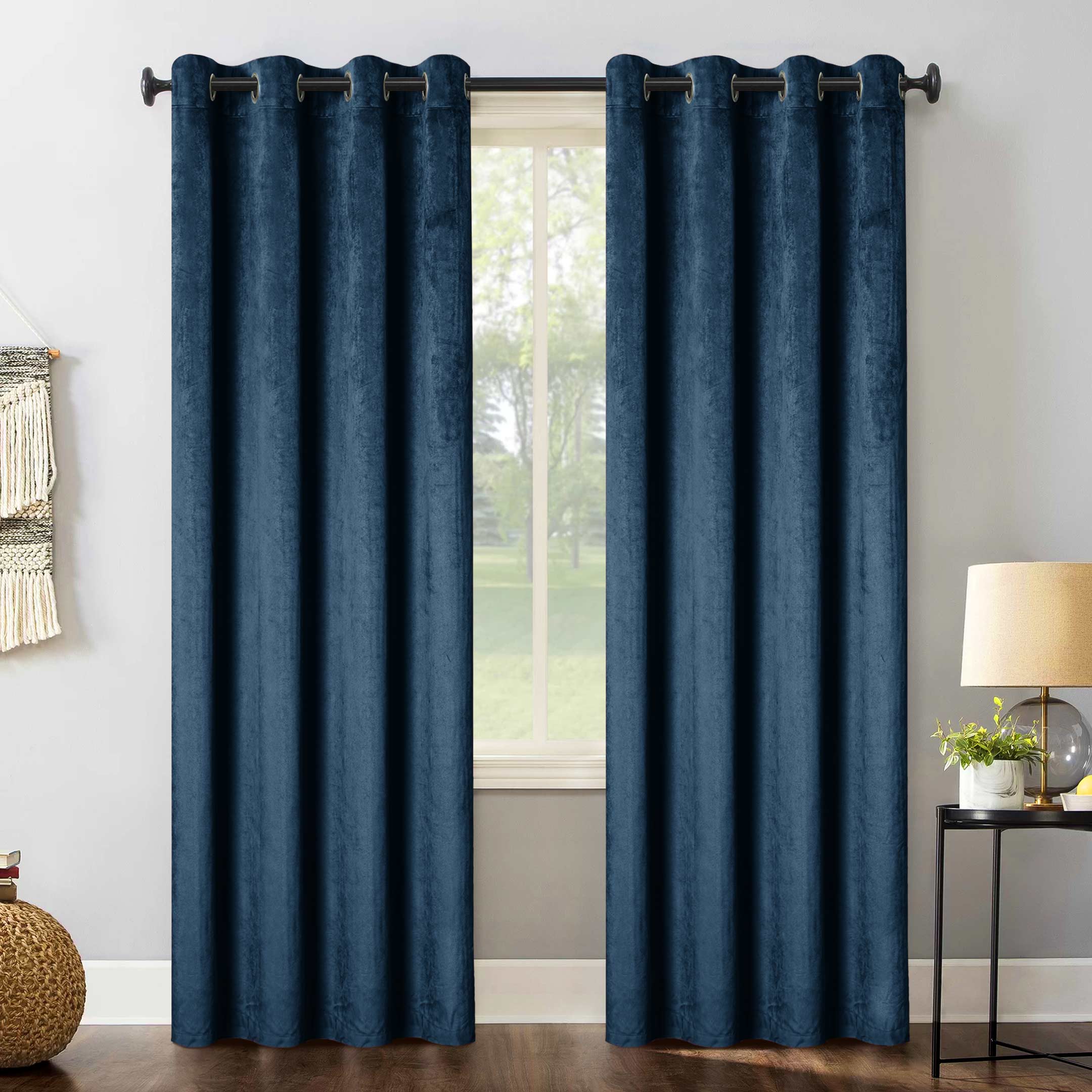 Ultra soft Grommet Top Velvet Curtain Navy