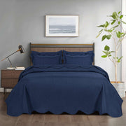 Line Embossed Ultrasonic Quilted Bedspread 6 pcs Set Navy