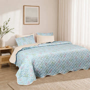 Blue Blossom Quilted Summer Bedspread 3PCS Set