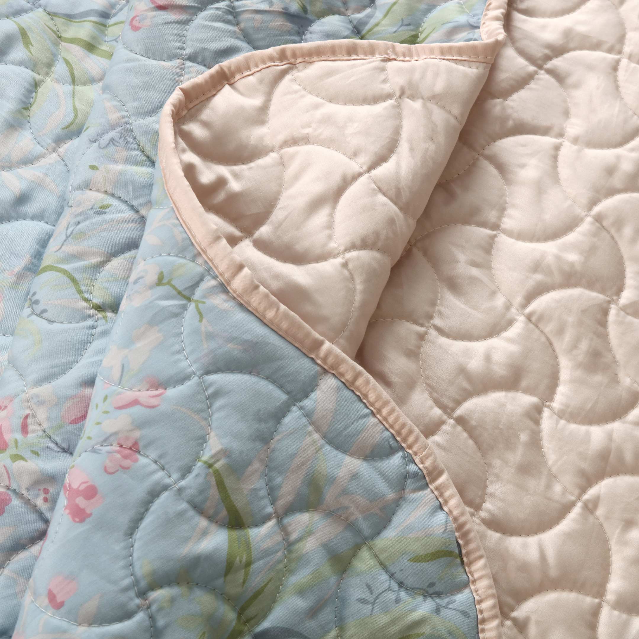 Blue Blossom Quilted Summer Bedspread 3PCS Set