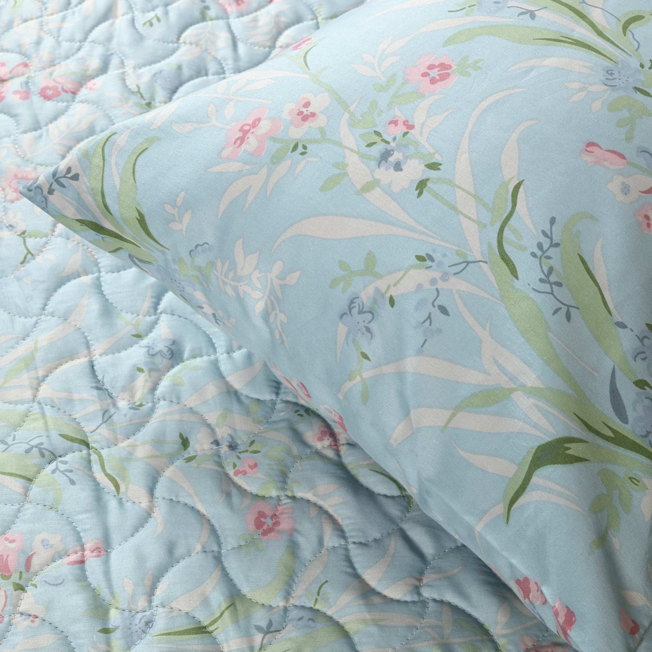 Blue Blossom Quilted Summer Bedspread 3PCS Set