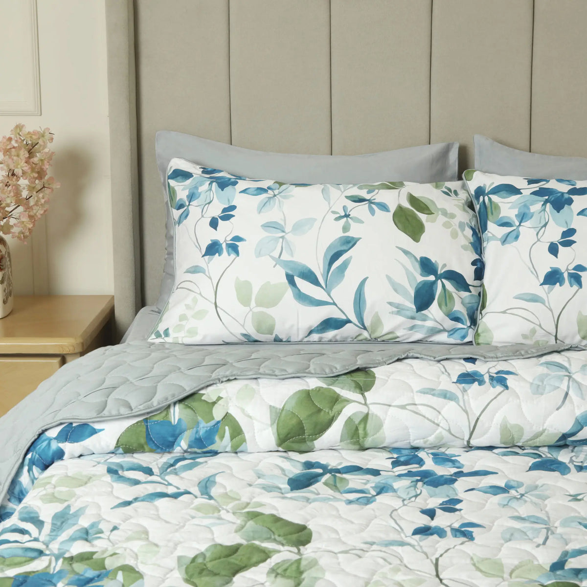 Blue Orchard Summer Quilted Bedspread