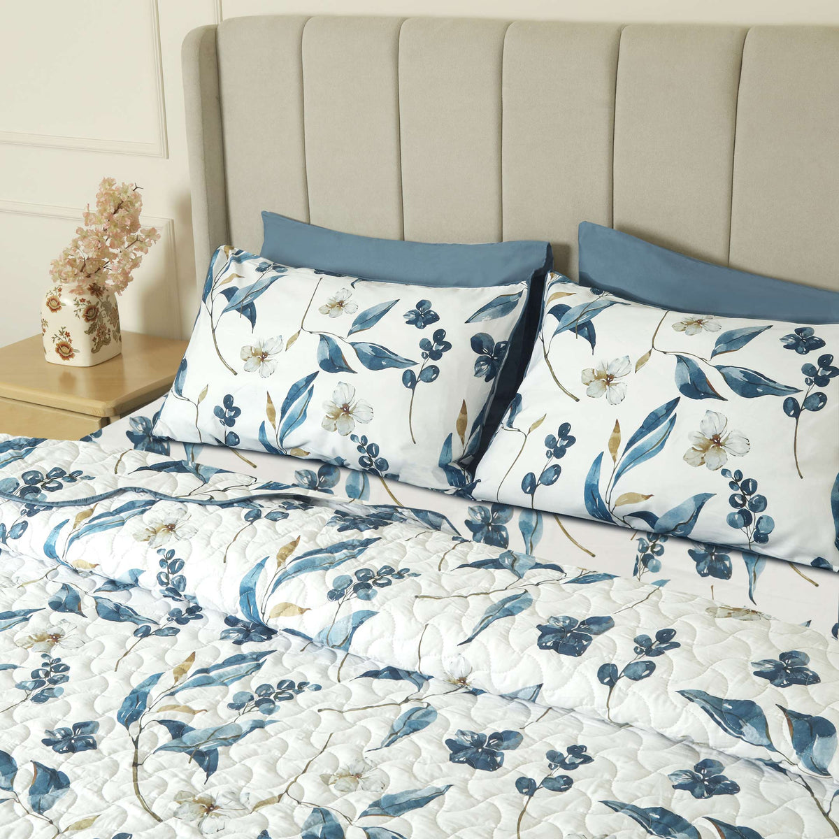 Bluebell Mist Summer Quilted Bedspread