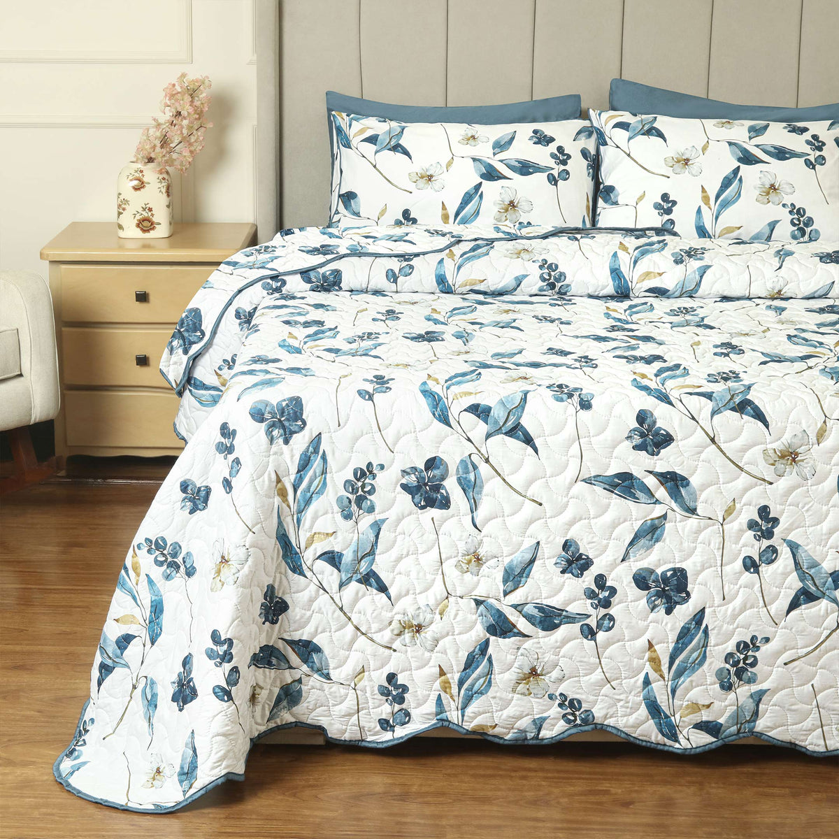 Bluebell Mist Summer Quilted Bedspread