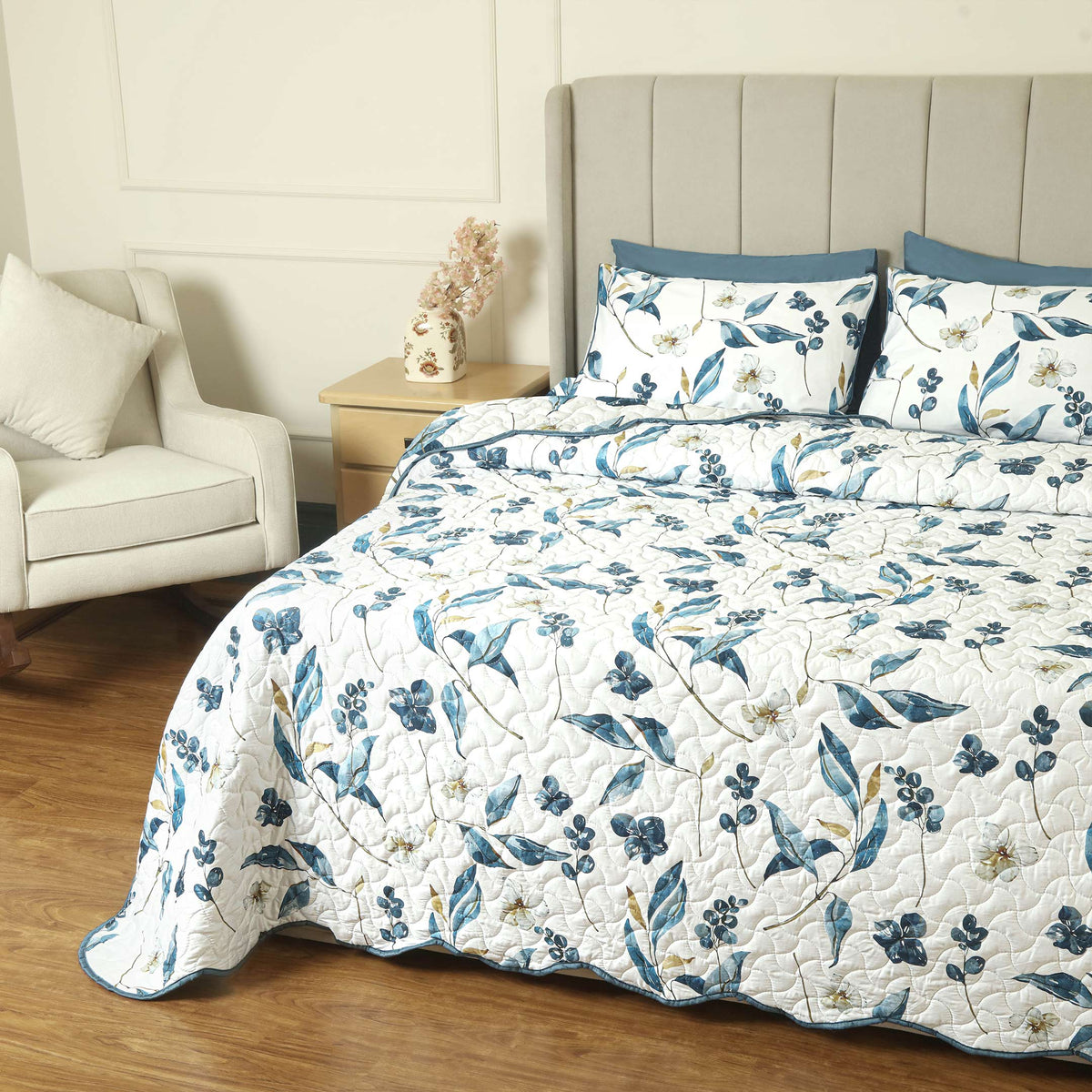 Bluebell Mist Summer Quilted Bedspread