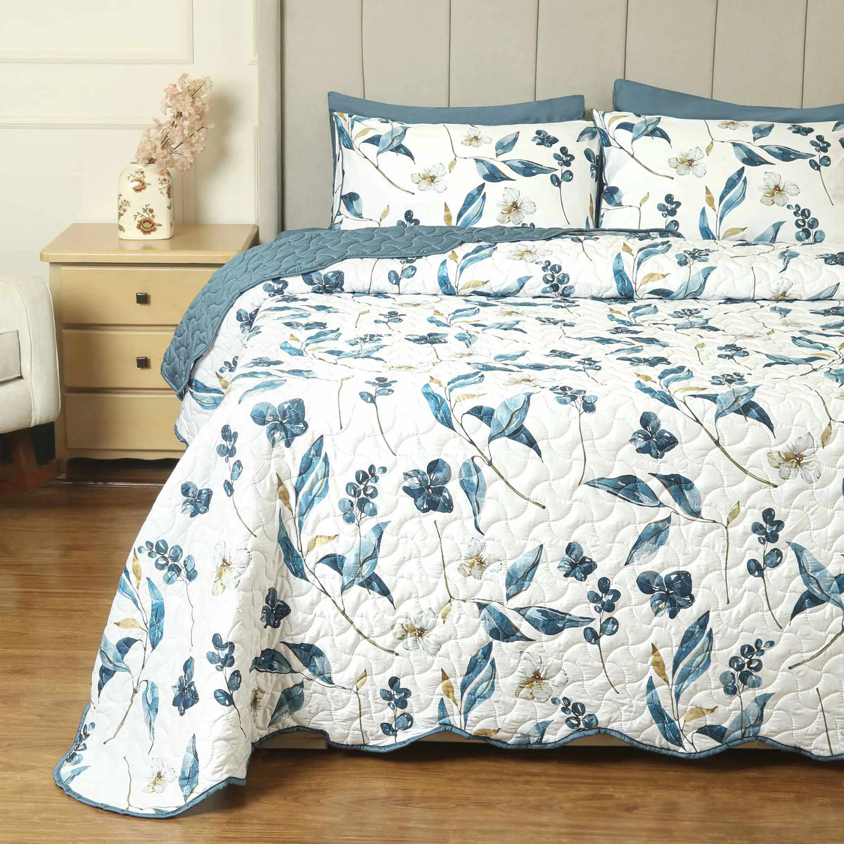 Bluebell Mist Summer Quilted Bedspread