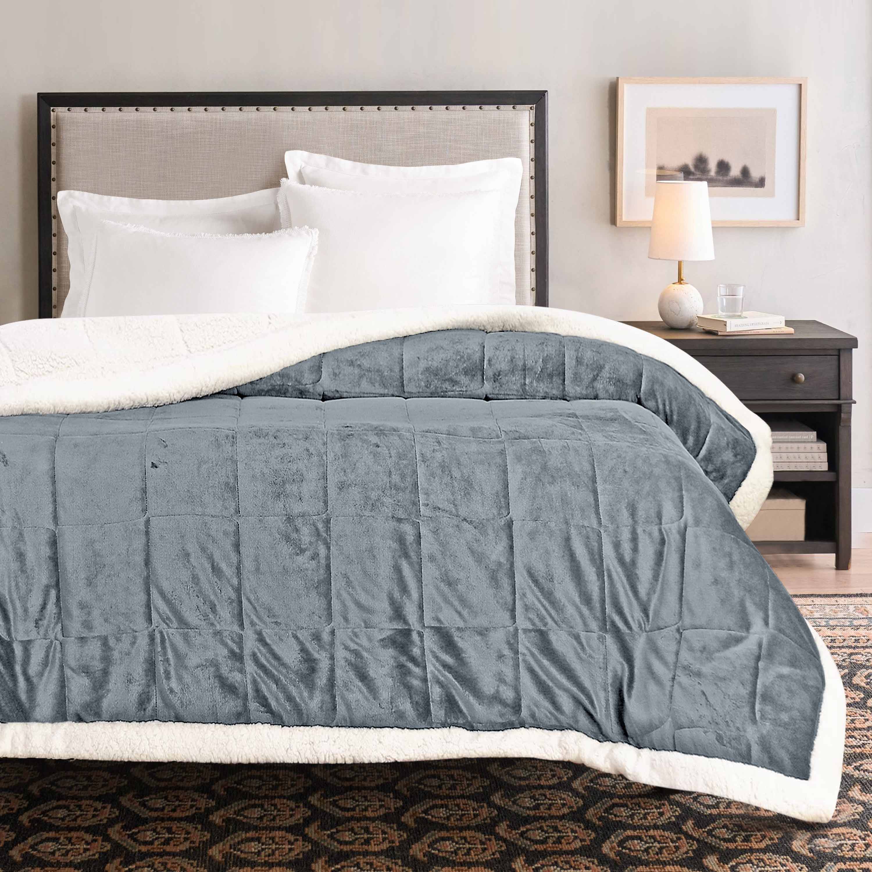 Box Quilted Weighted Sherpa Blanket Ash
