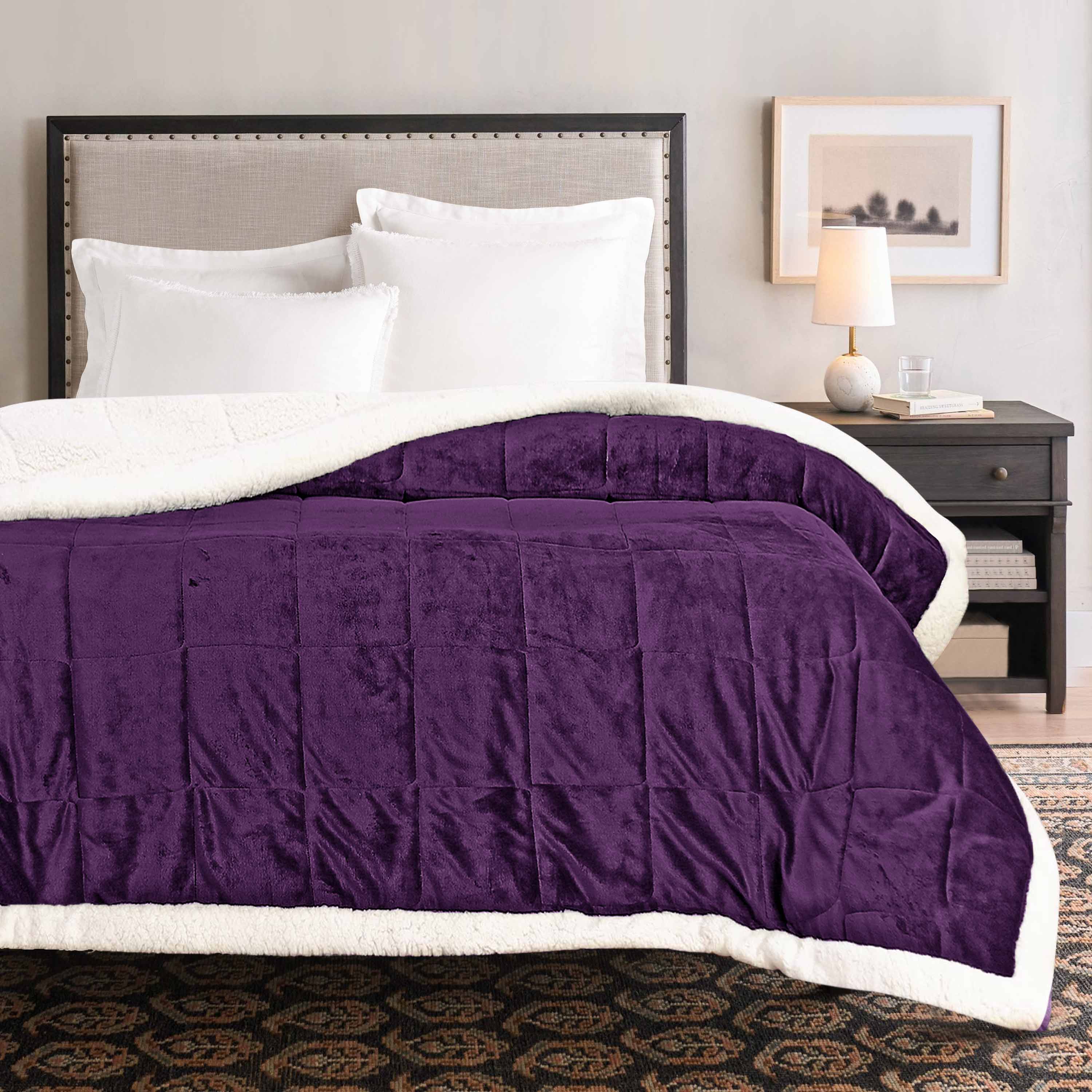 Box Quilted Weighted Sherpa Blanket Plum