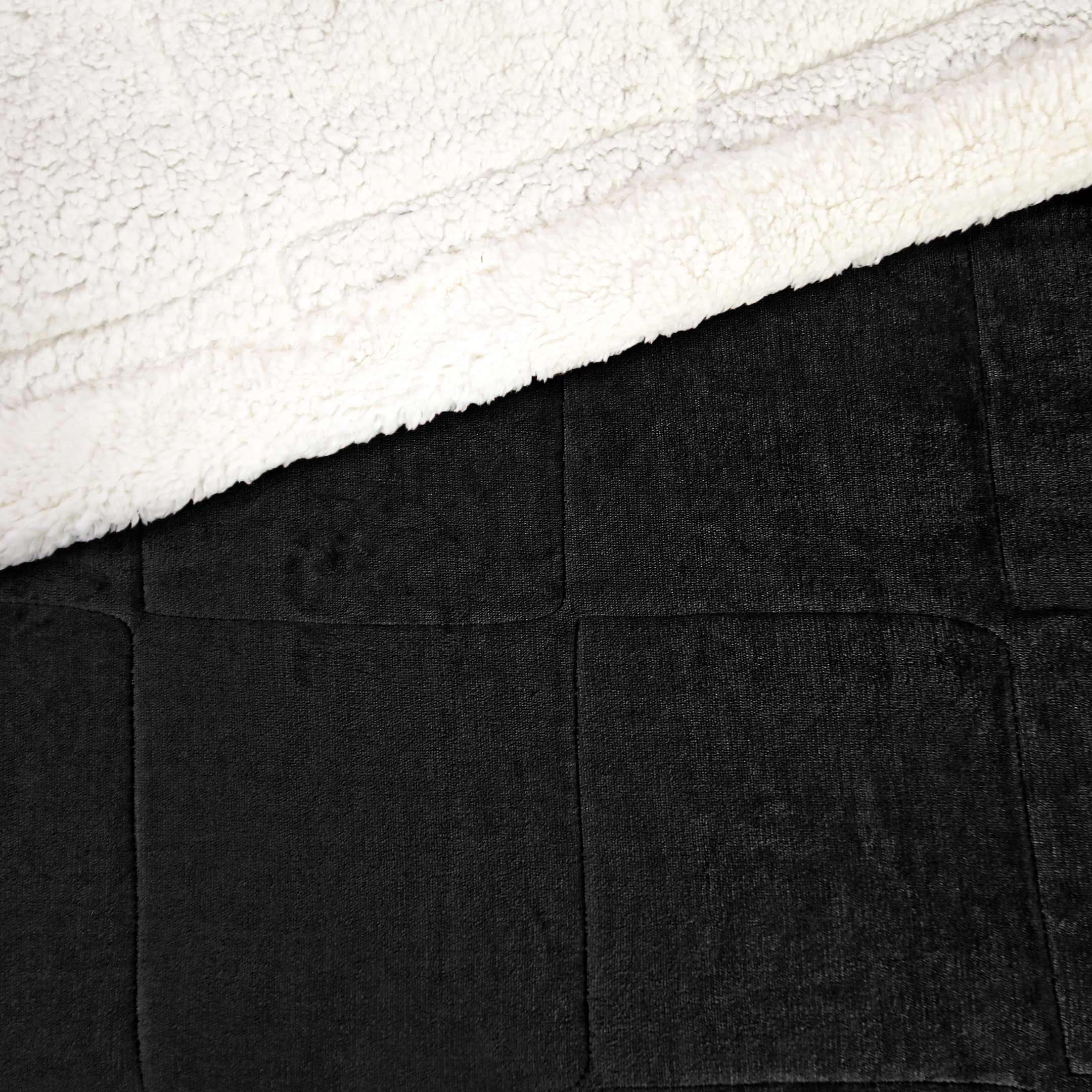 Box Quilted Weighted Sherpa Blanket Black