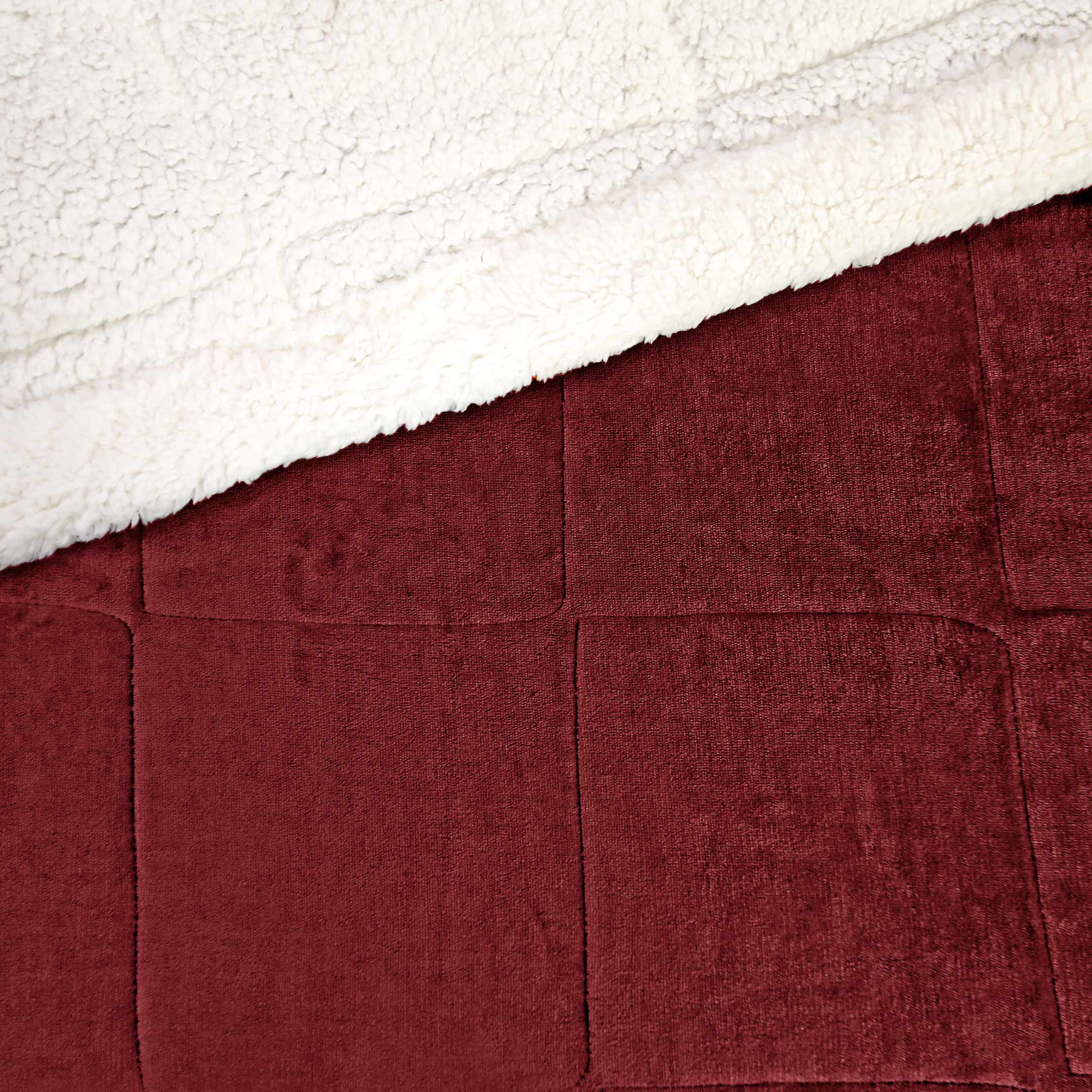 Box Quilted Weighted Sherpa Blanket Burgundy