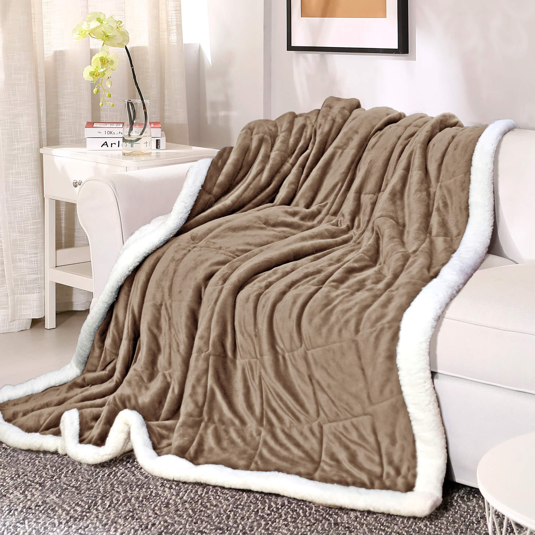 Box Quilted Weighted Sherpa Blanket Sand