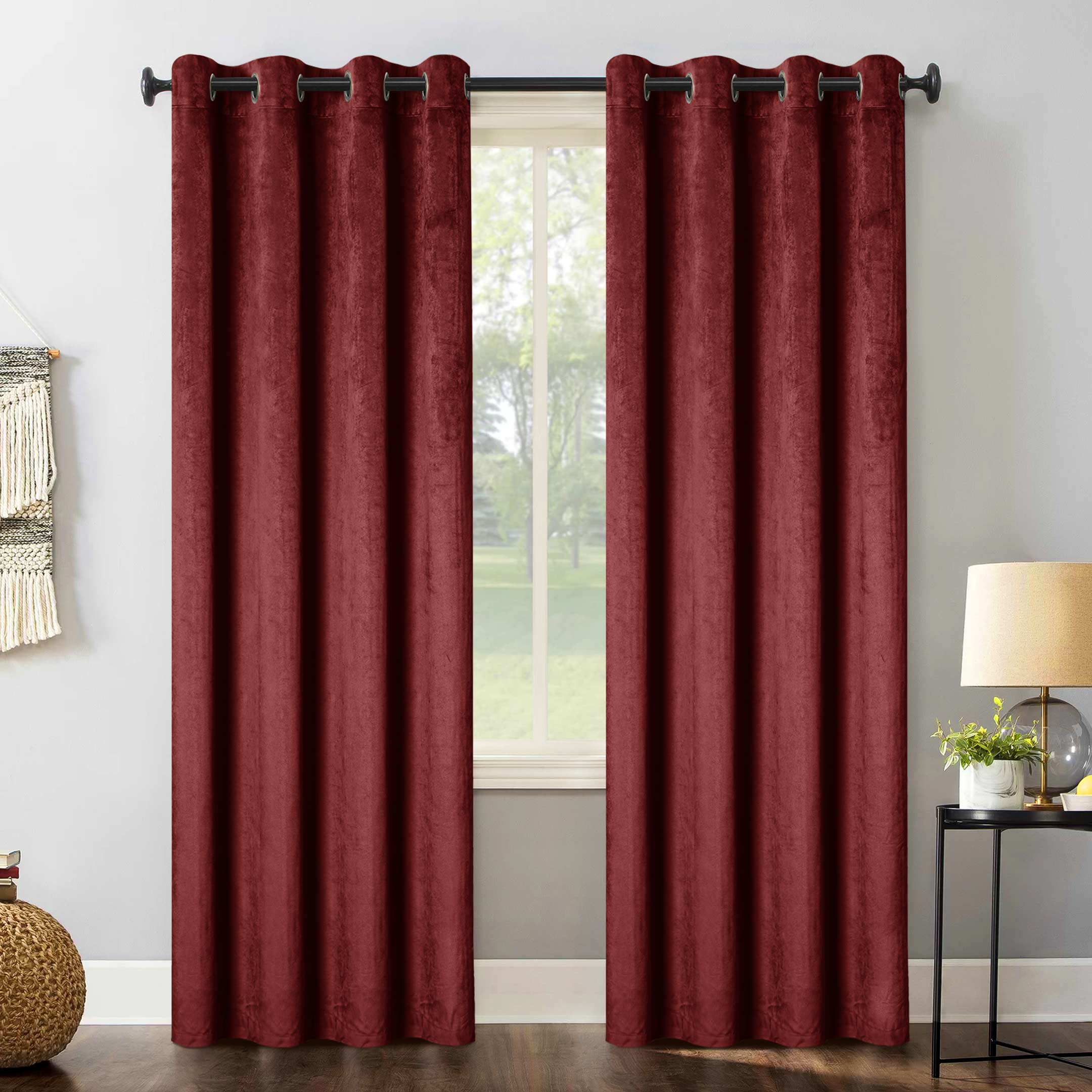 Ultra soft Grommet Top Velvet Curtain Burgundy