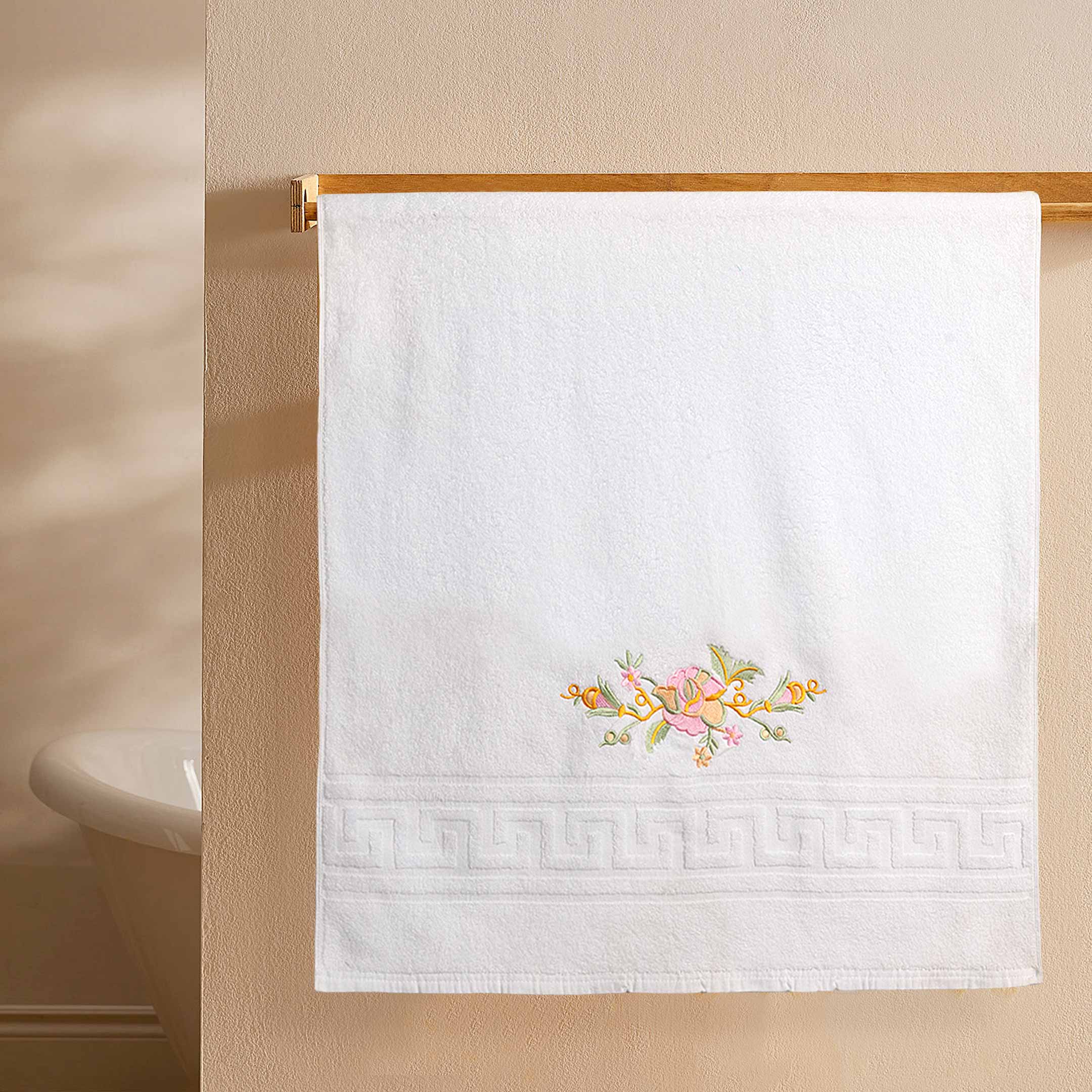 Embroidered White Bath Towel