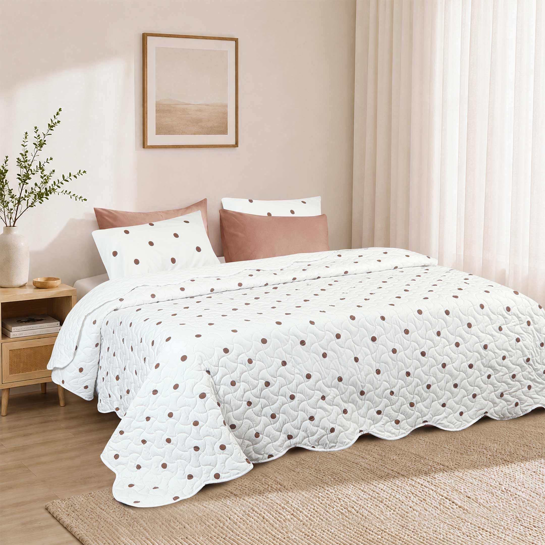 Cocoa Dot Quilted Summer Bedspread 3PCS Set