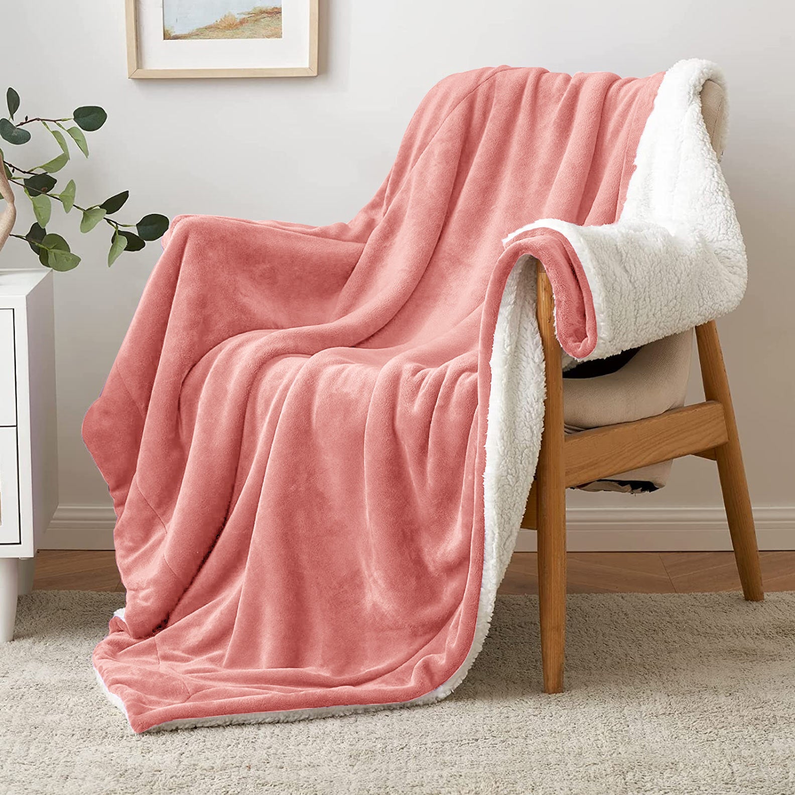 Ultra Soft Sherpa Throw Blanket Dusky Rose
