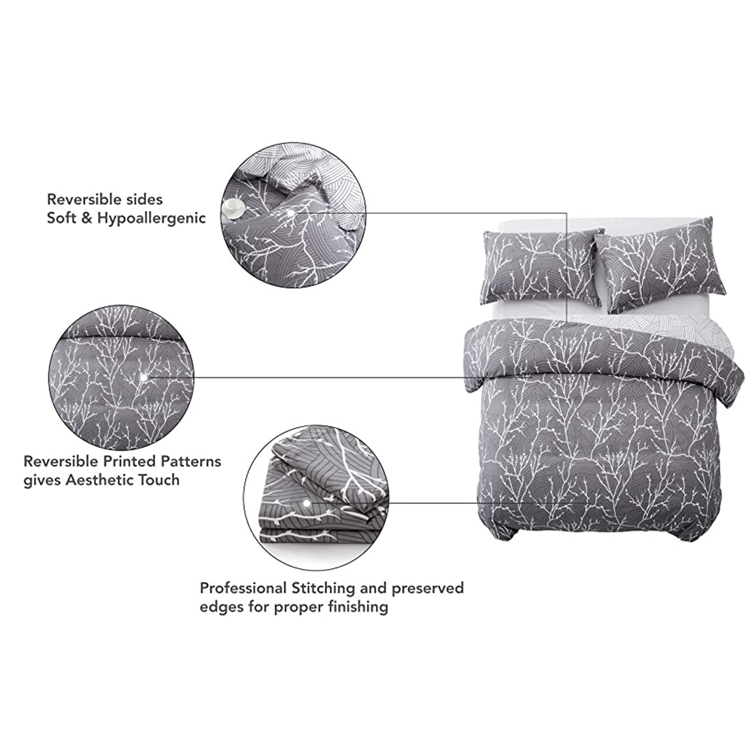 Grey Boughs Design Microfiber Duvet Cover Set