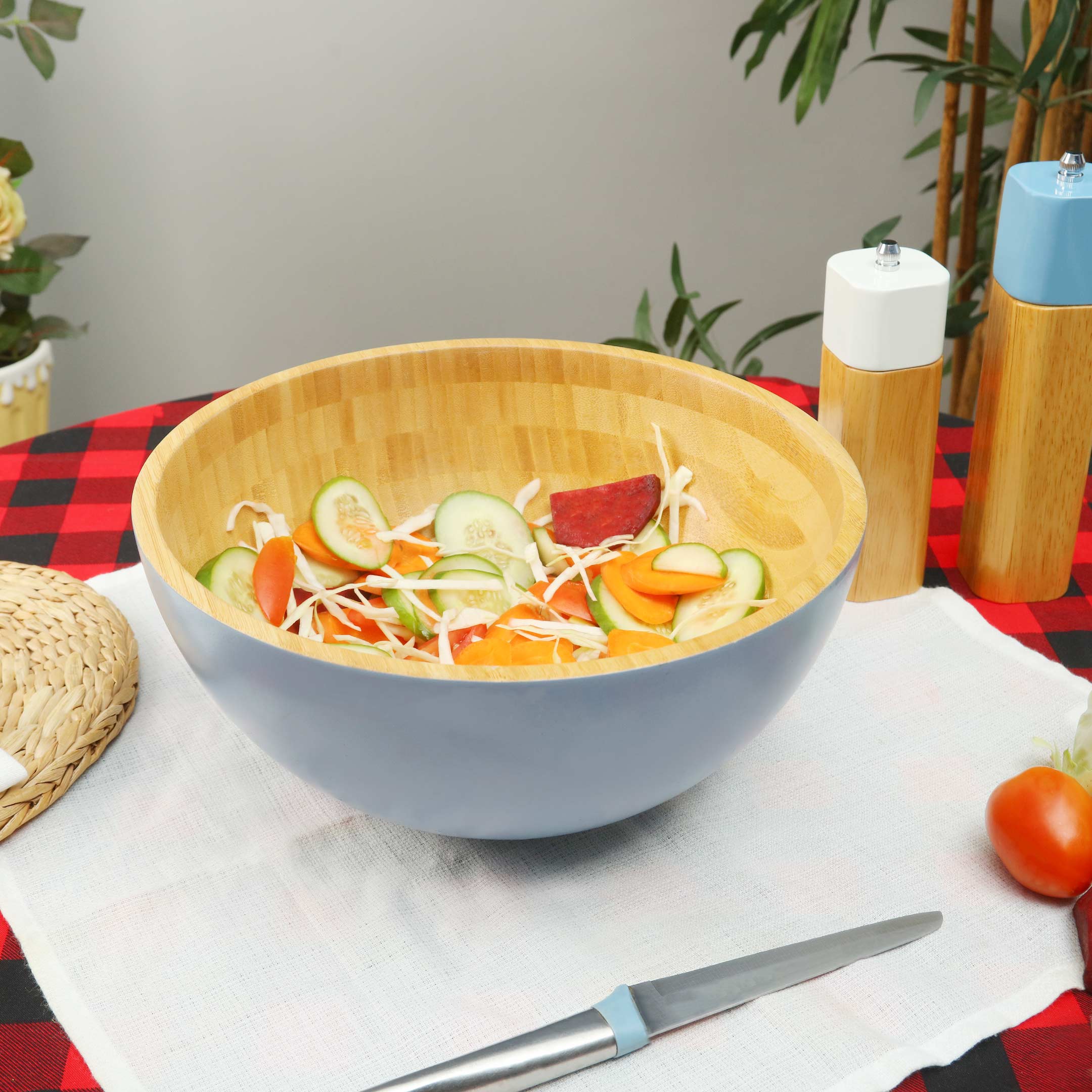 Eco-Friendly Bamboo Wood Salad & Noodles Bowl