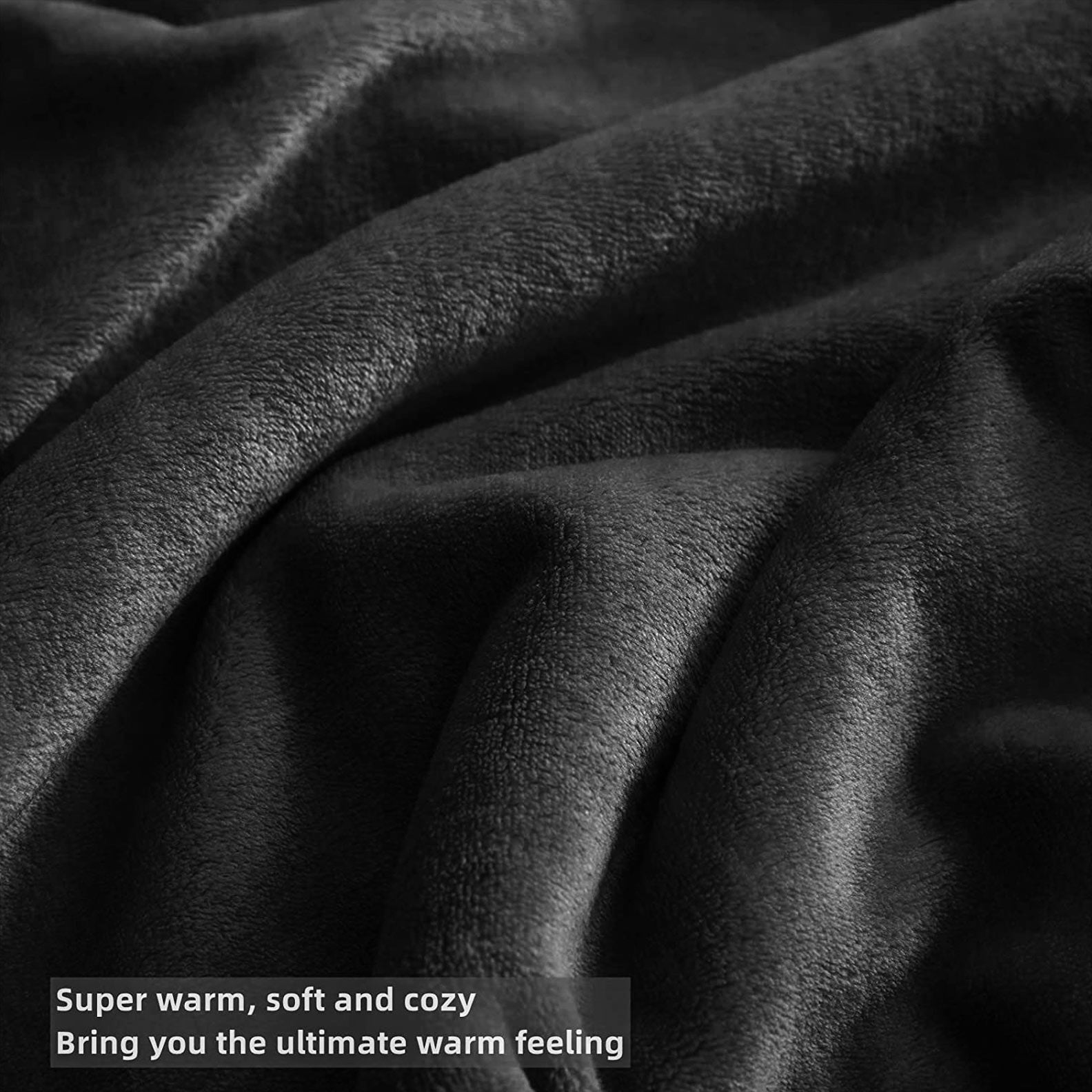 Fluffy Mink Fleece Throw Blanket- Black