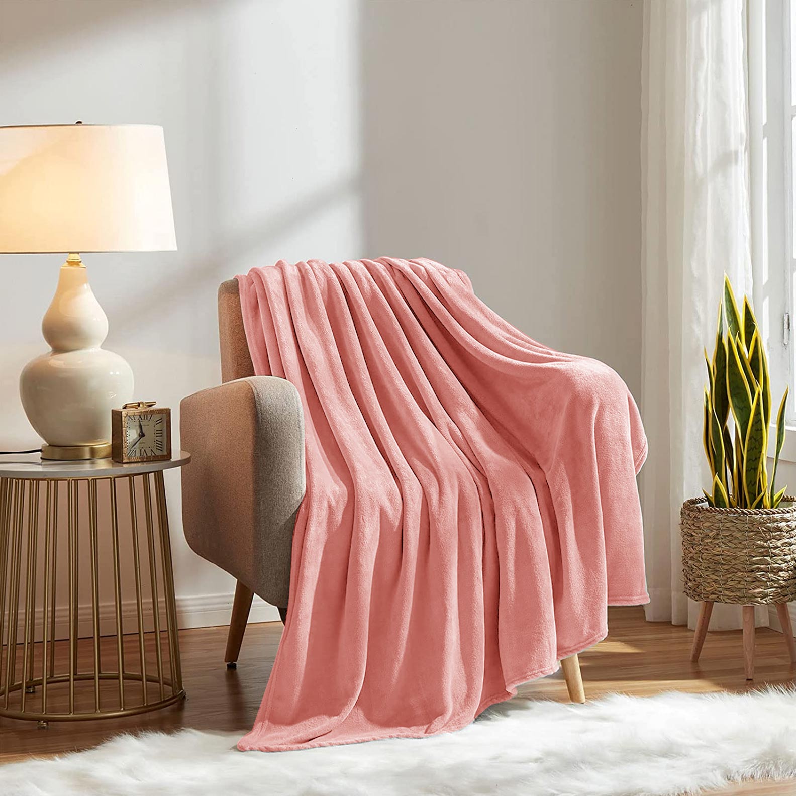 Fluffy Mink Fleece Throw Blanket- Dusky Rose