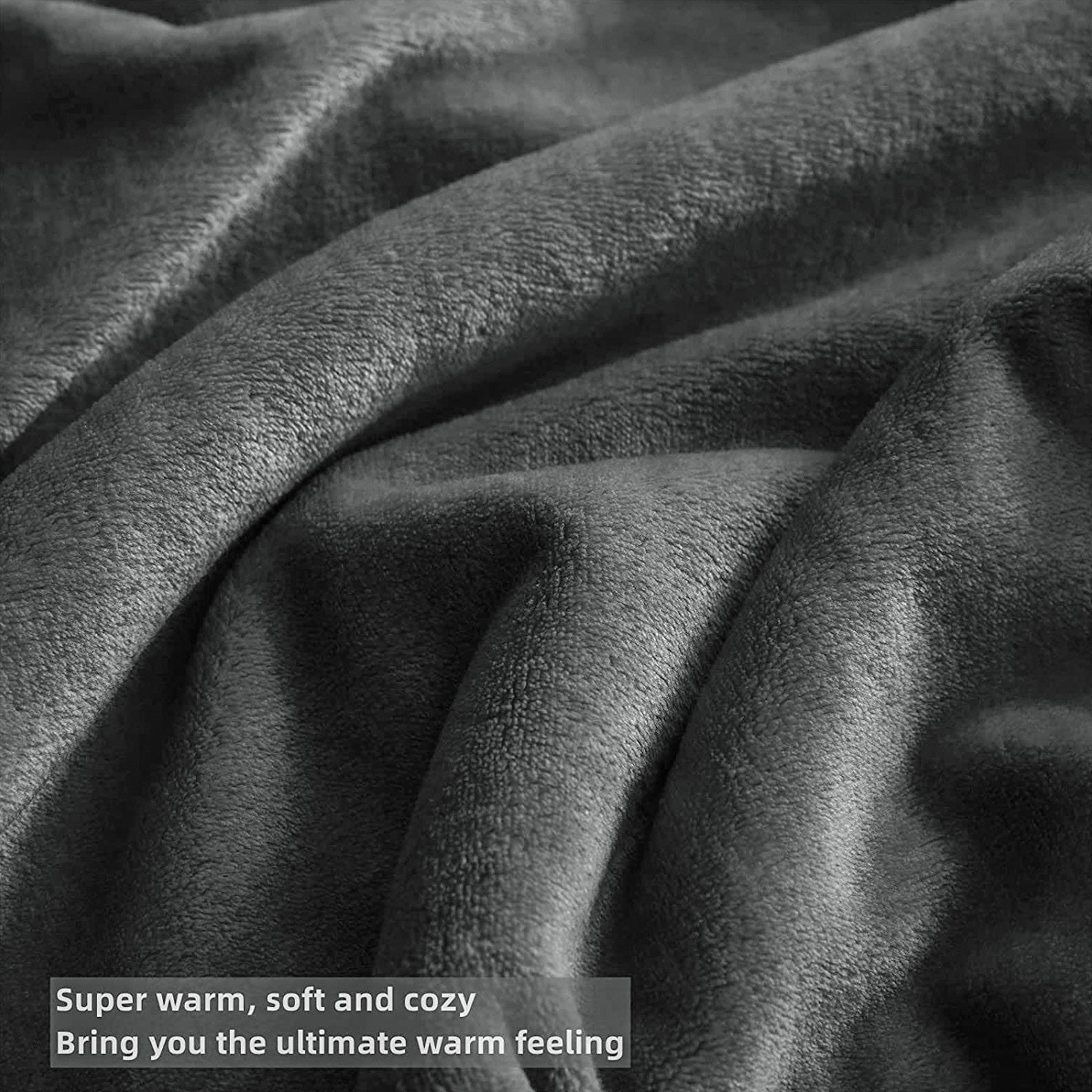 Fluffy Mink Fleece Throw Blanket- Grey