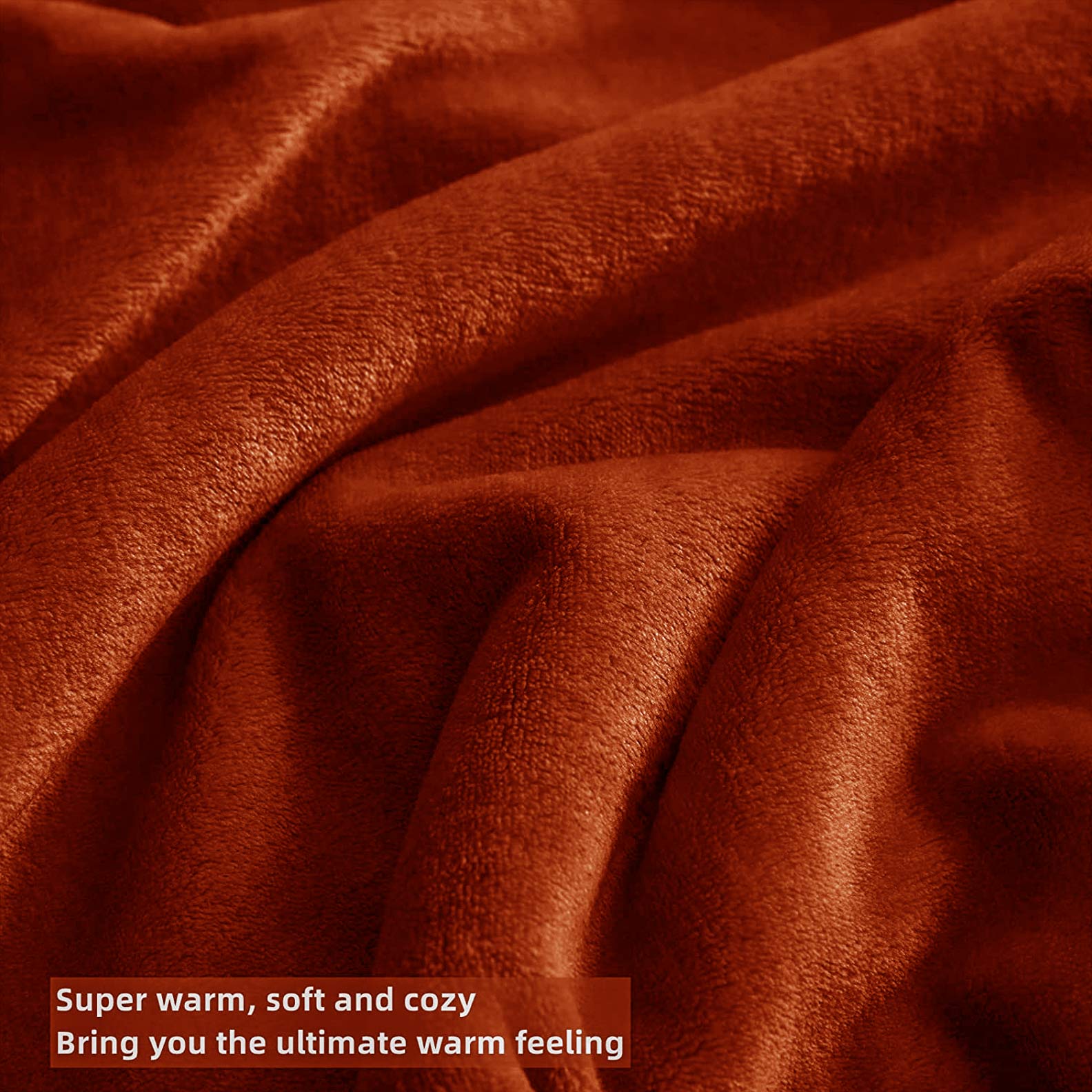 Fluffy Mink Fleece Throw Blanket- Rust