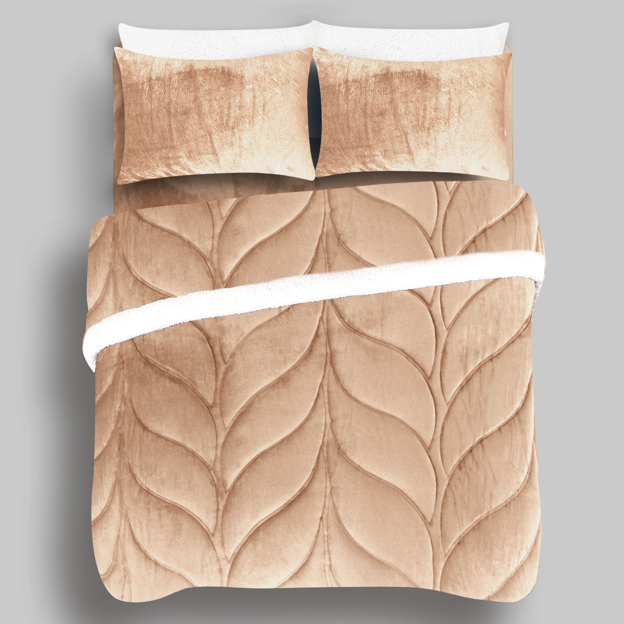 Heavy Weighted Plain Fleece & Sherpa 7pcs Bedding Set-Iced Latte