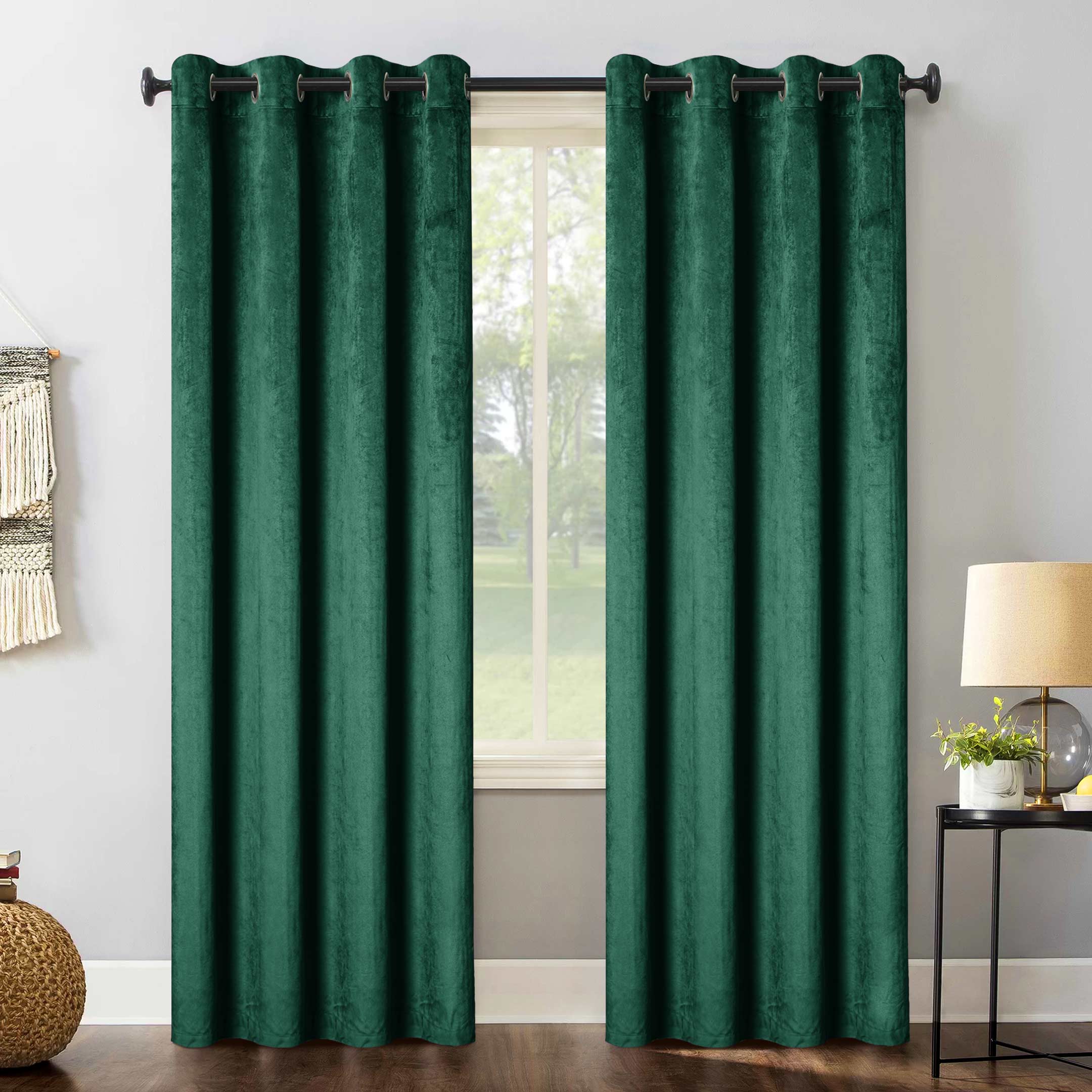 Ultra soft Grommet Top Velvet Curtain Green