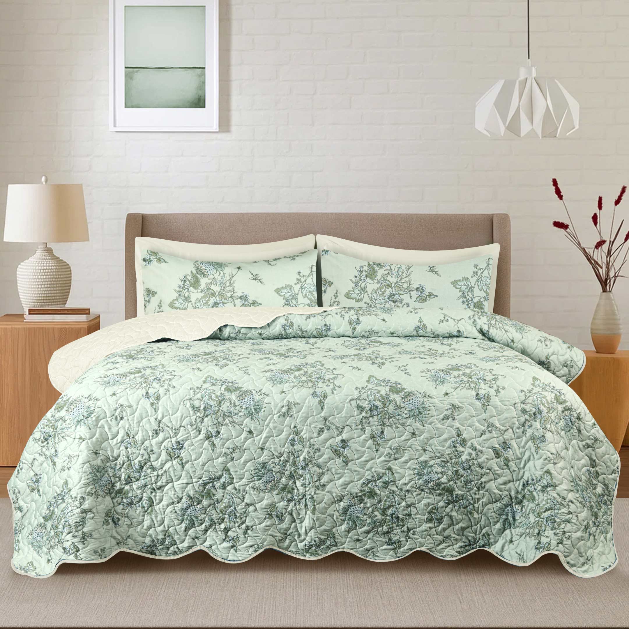 Misty Bloom Quilted Summer Bedspread 3PCS Set