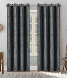 Grommet Blackout Weave Embossed Velvet Curtain Charcoal