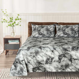 Grey N White Marble Pattern Microfiber 3-Pcs Bedsheet Set King Size