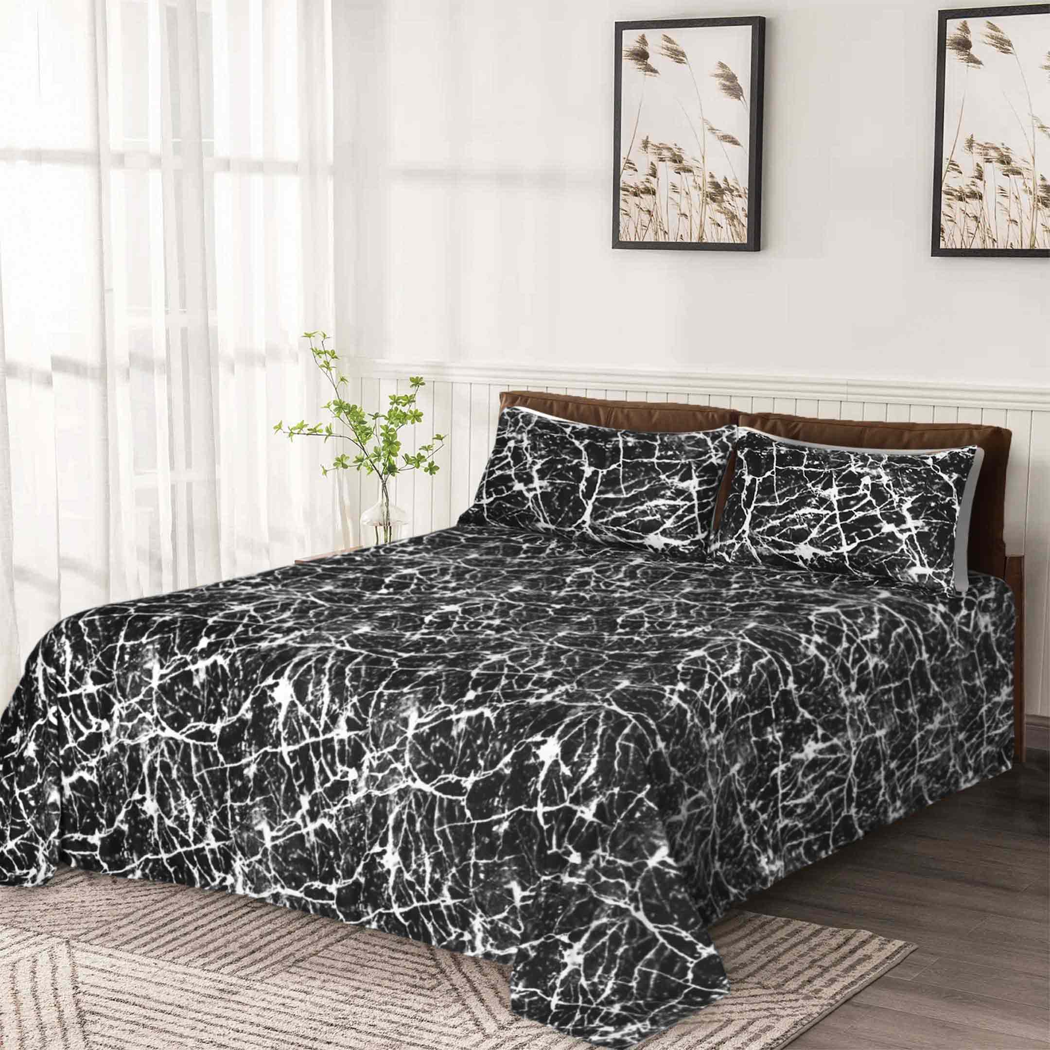 Marble Printed 3-Pcs Microfiber Flat Sheet Set