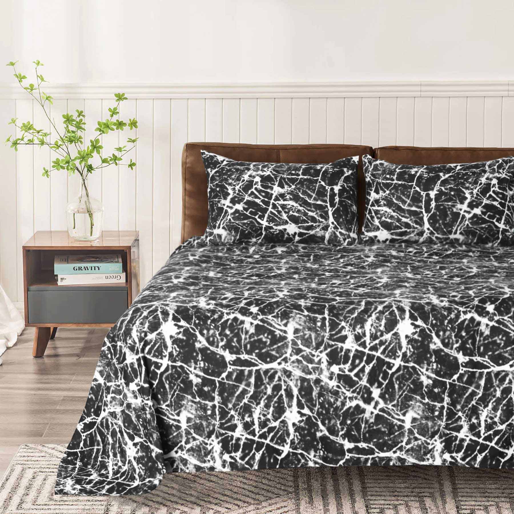 Marble Printed 3-Pcs Microfiber Flat Sheet Set