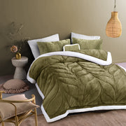 Heavy Weighted Plain Fleece & Sherpa 7pcs Bedding Set-Matcha Olive