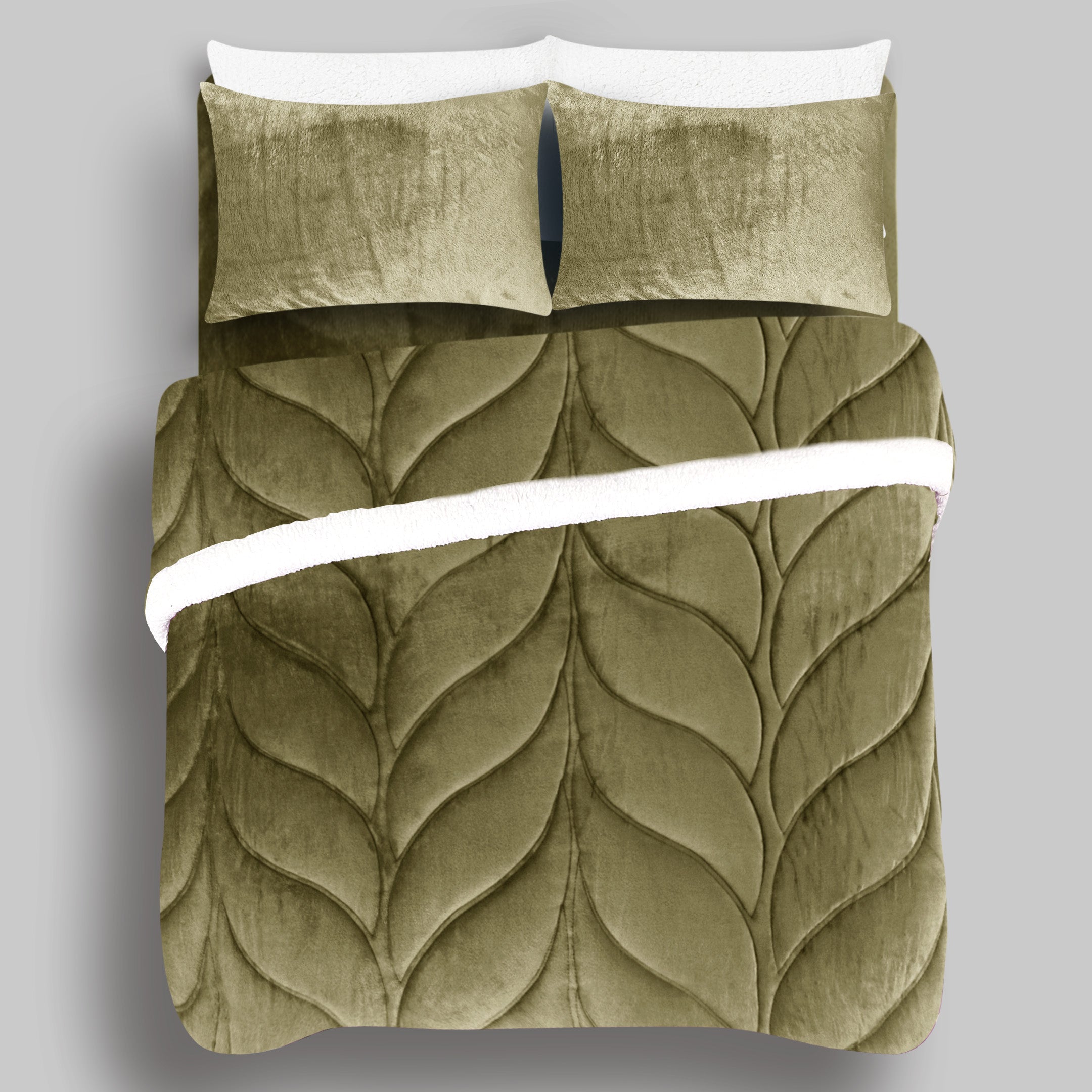 Heavy Weighted Plain Fleece & Sherpa 7pcs Bedding Set-Matcha Olive