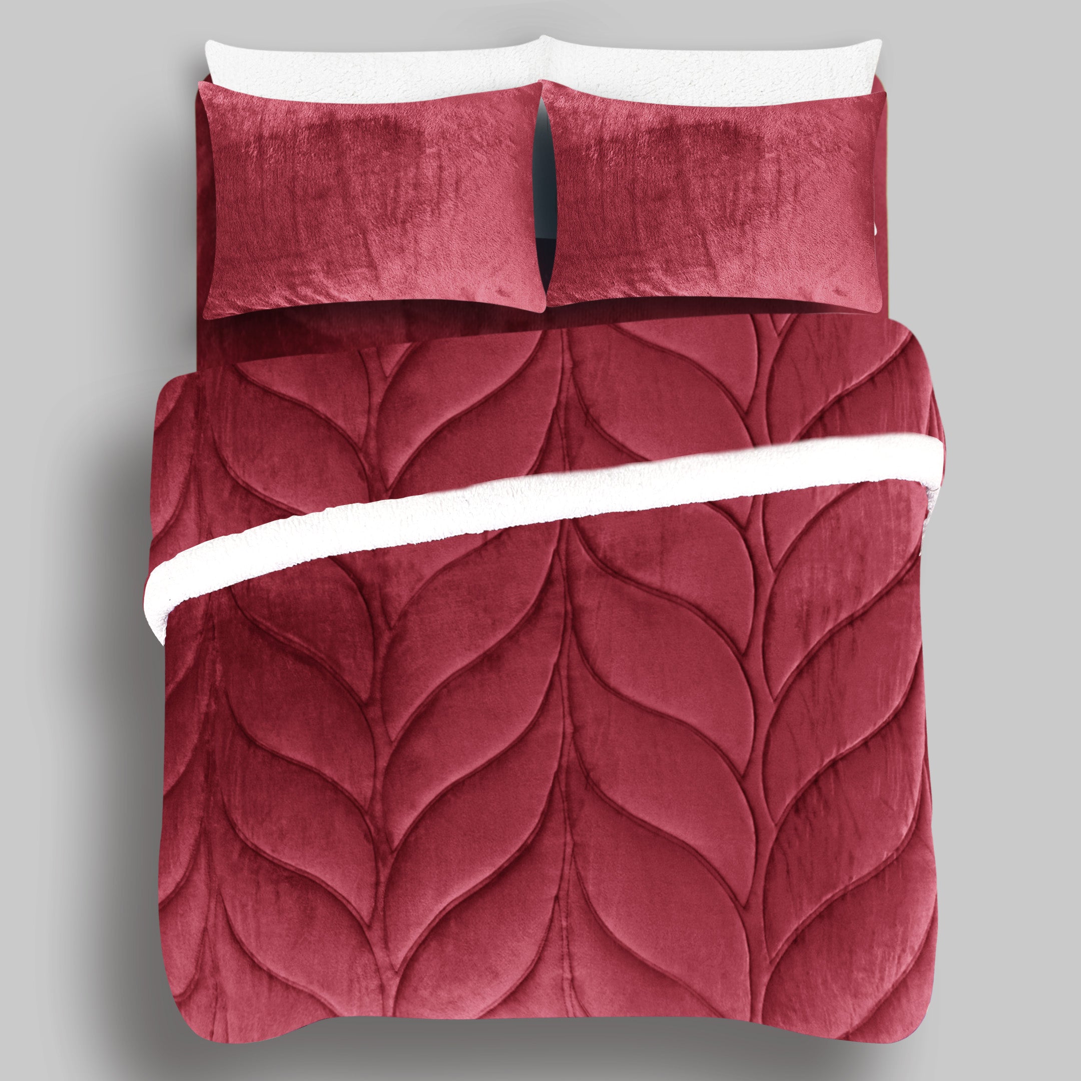 Heavy Weighted Plain Fleece & Sherpa 7pcs Bedding Set-Maroon