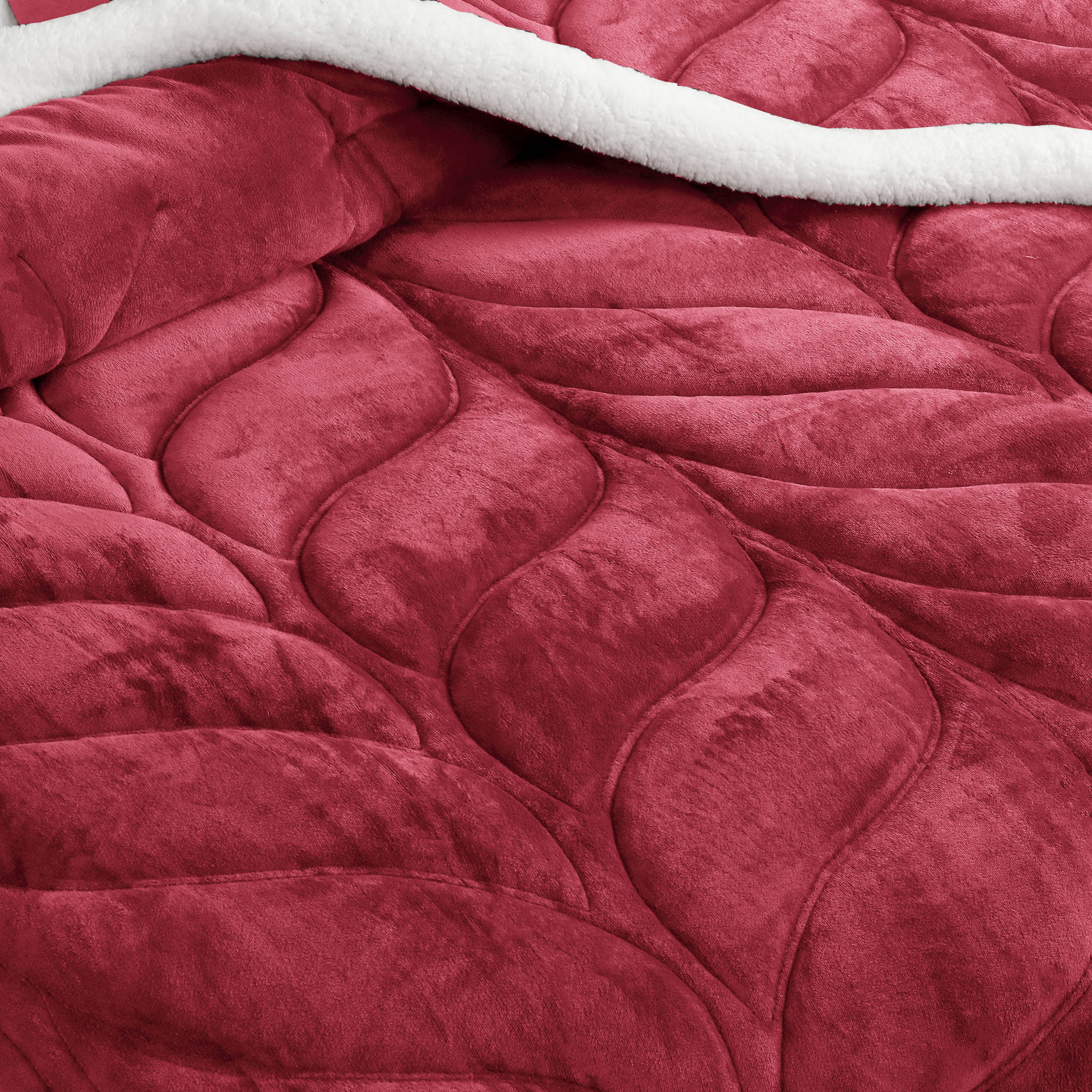 Heavy Weighted Plain Fleece & Sherpa 7pcs Bedding Set-Maroon