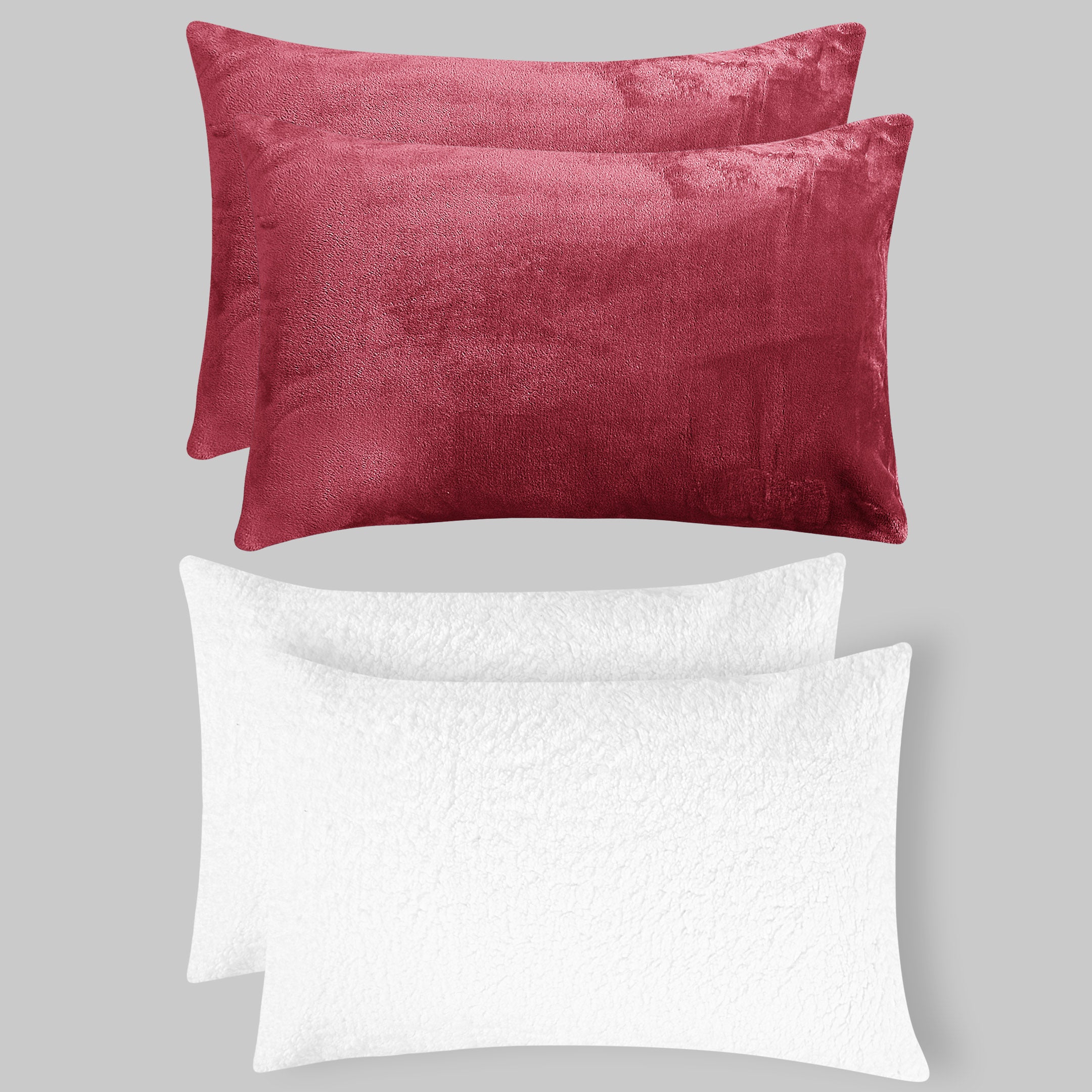 Heavy Weighted Plain Fleece & Sherpa 7pcs Bedding Set-Maroon