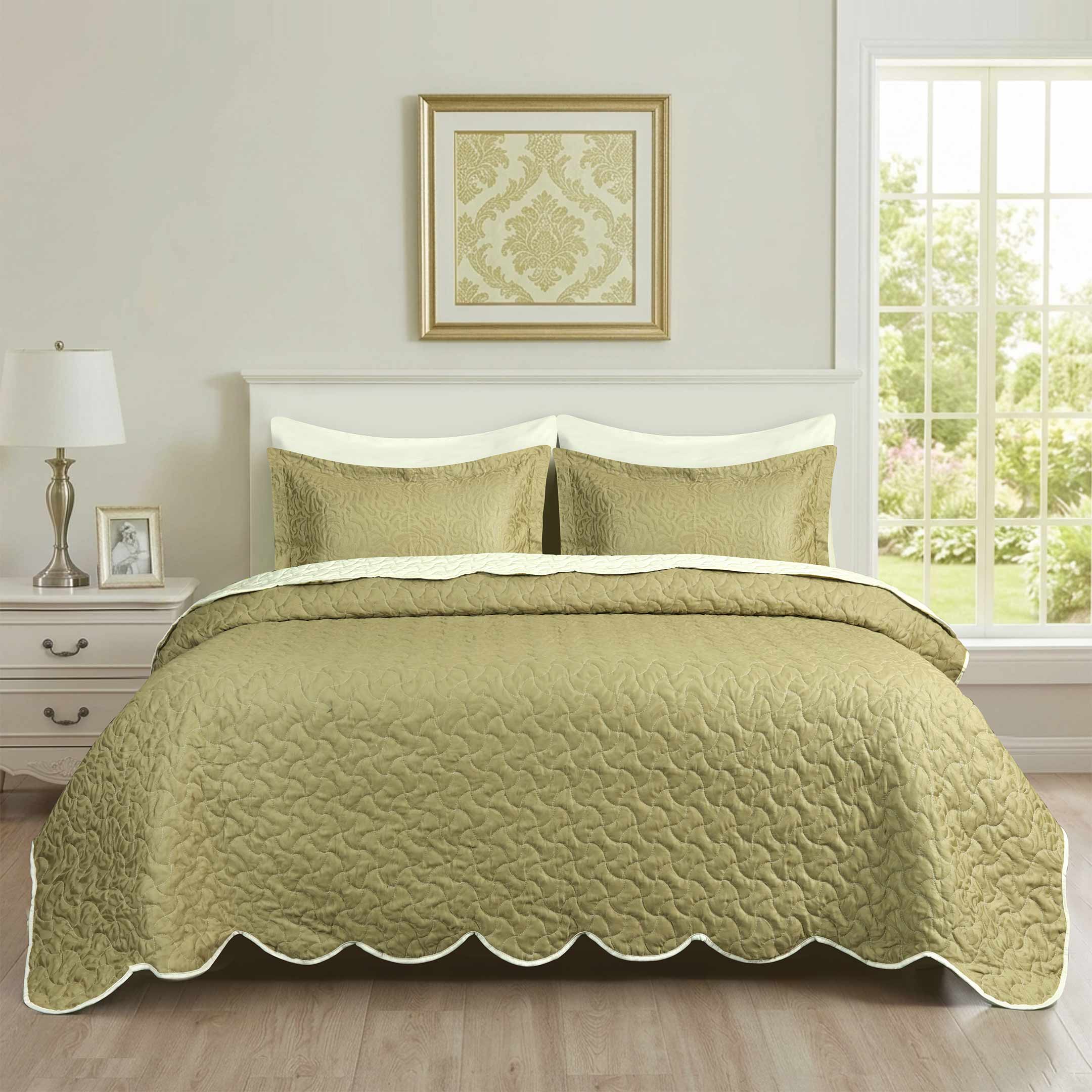 Moss Green Quilted Summer Bedspread 6PCS Set