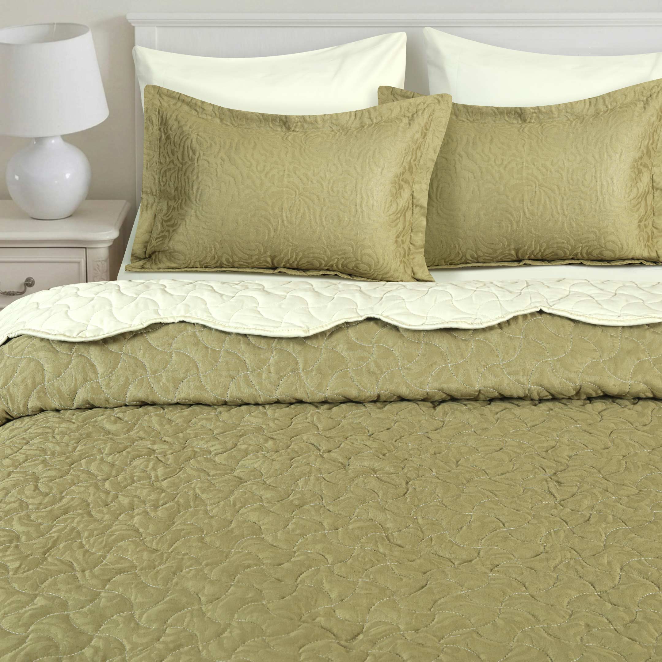 Moss Green Quilted Summer Bedspread 6PCS Set