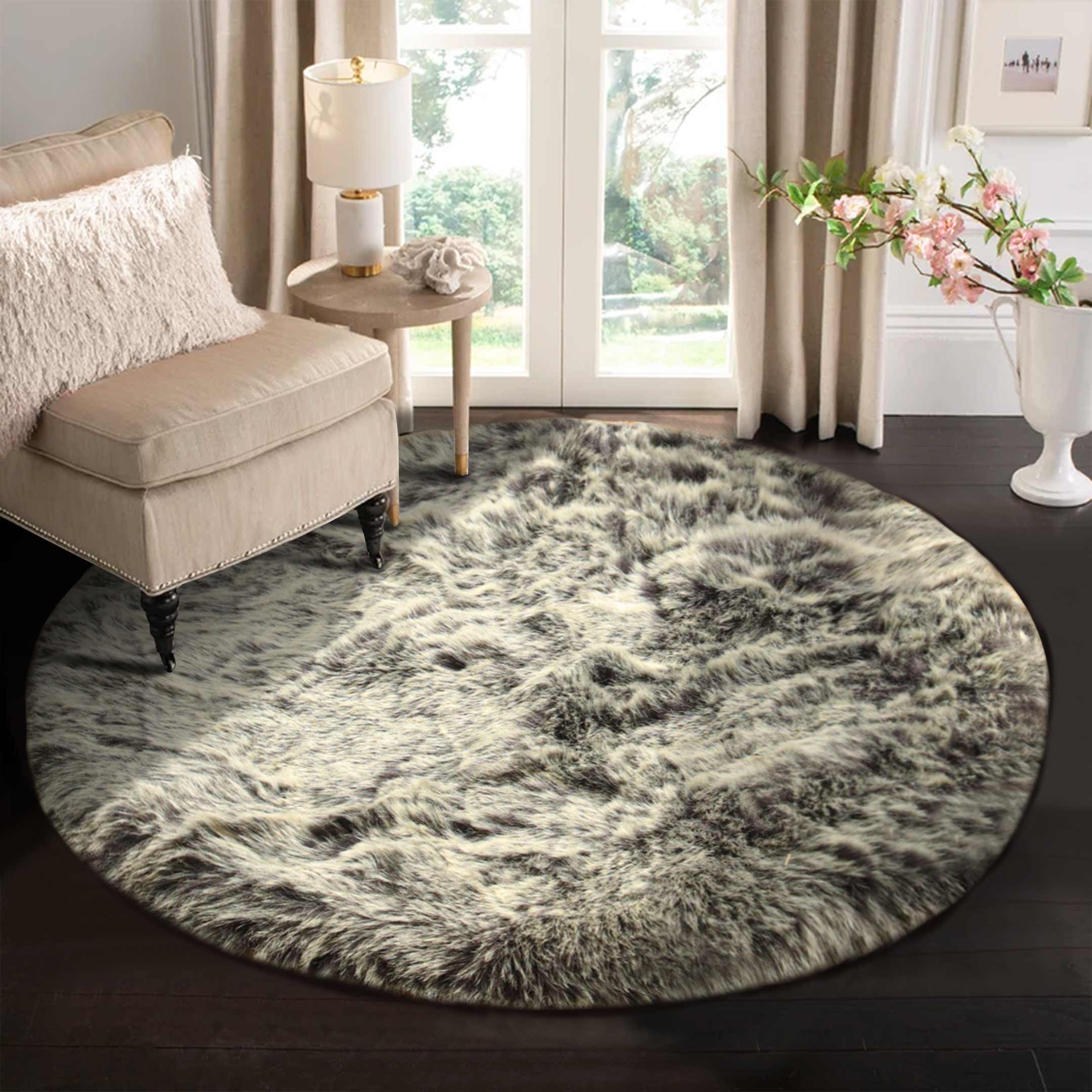 Non-Shedding Round Shaggy Rug Husky Grey