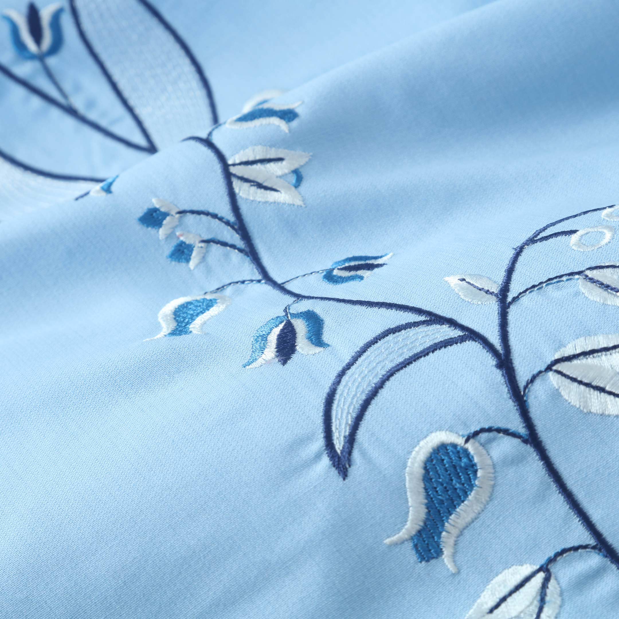 Serene Blue Embroidered Duvet Cover Set