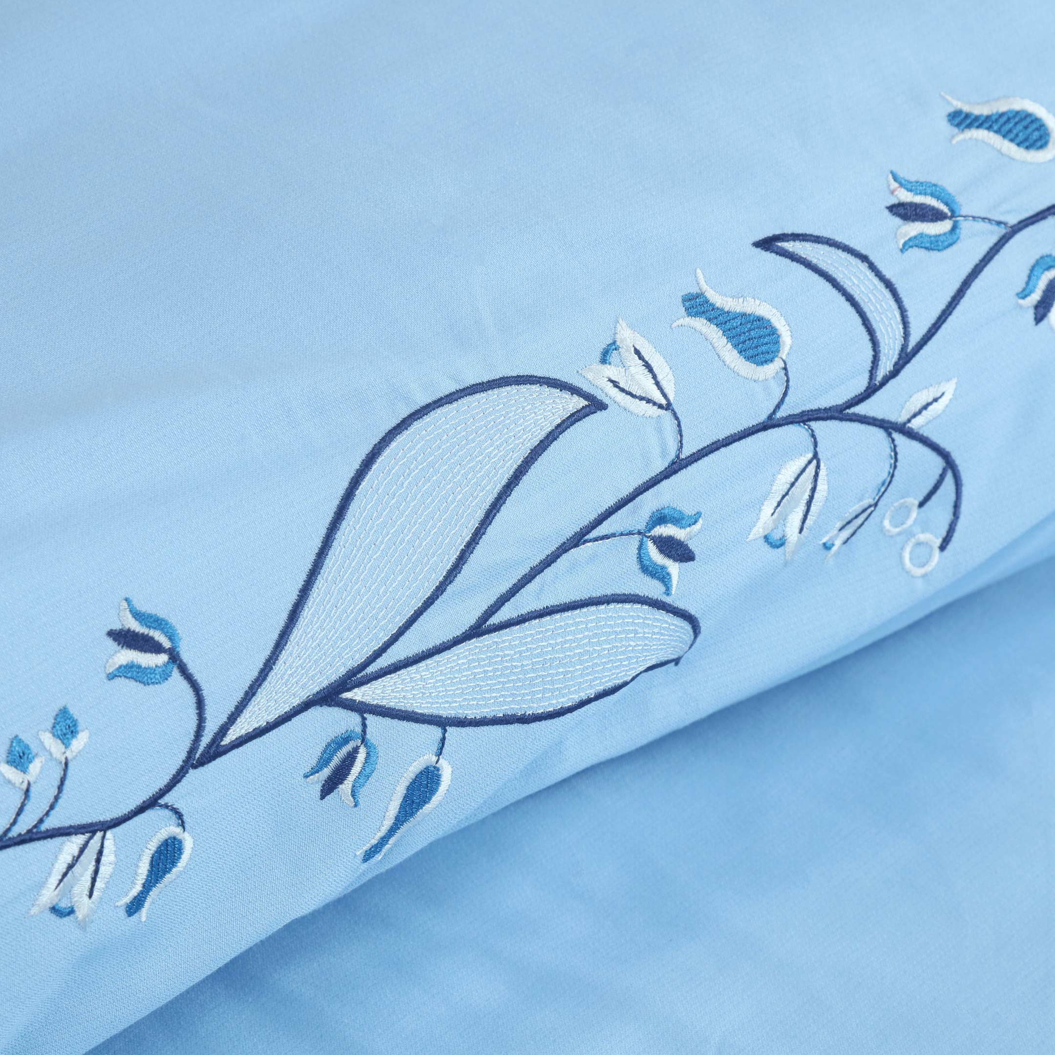 Serene Blue Embroidered Duvet Cover Set