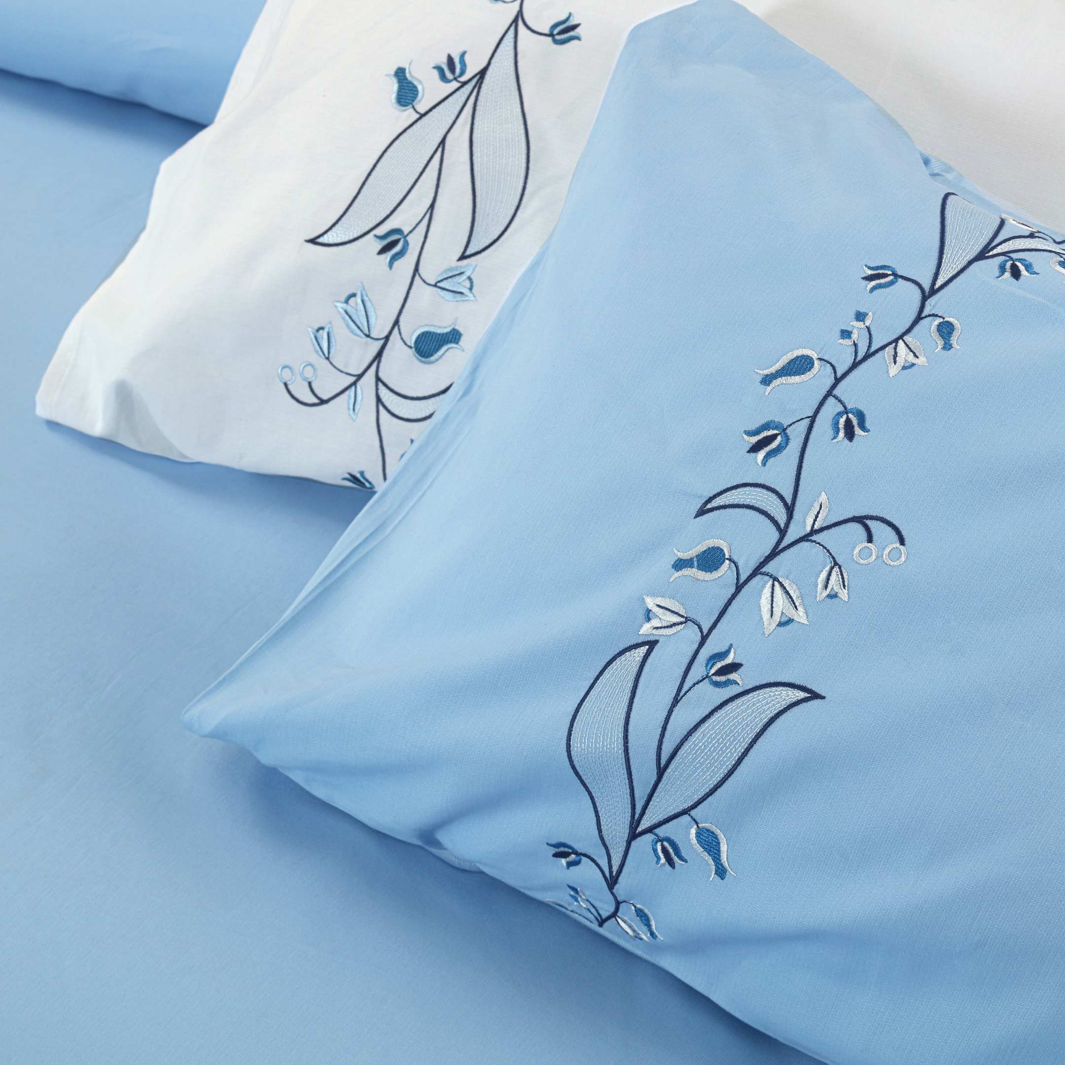 Serene Blue Embroidered Duvet Cover Set