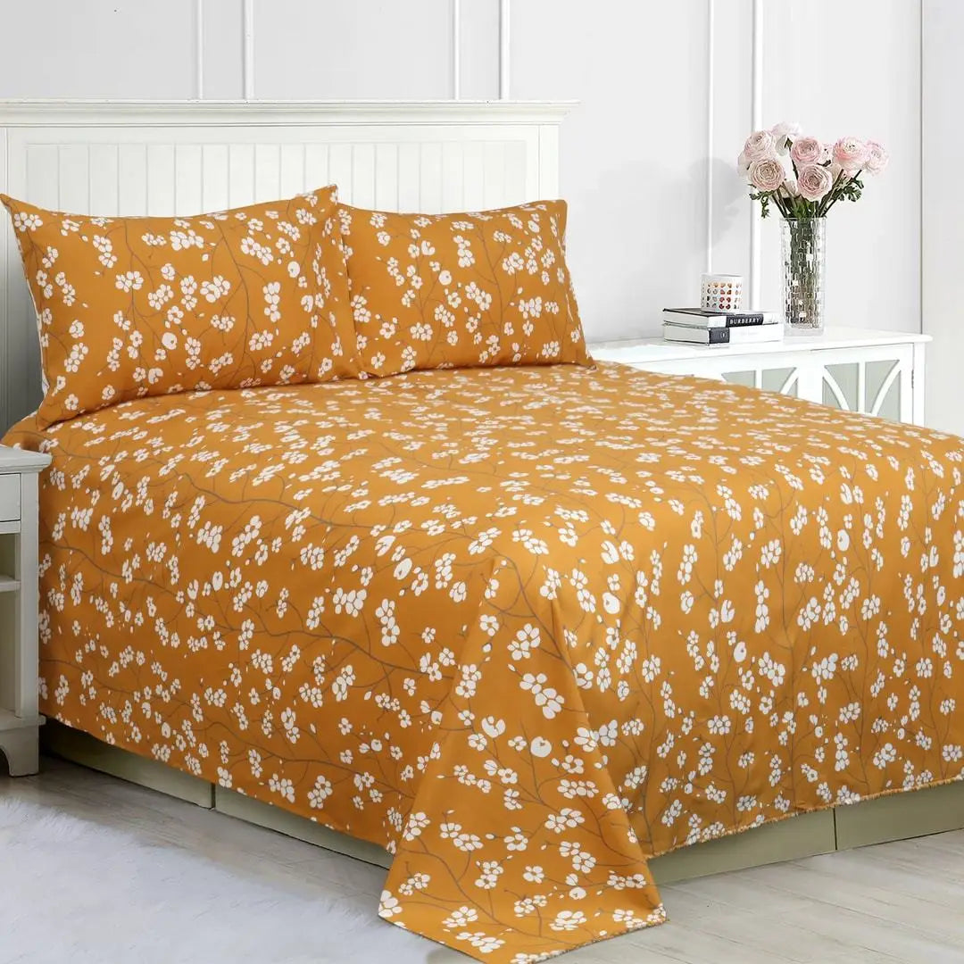 Ochre Florets Microfiber Duvet Cover Set
